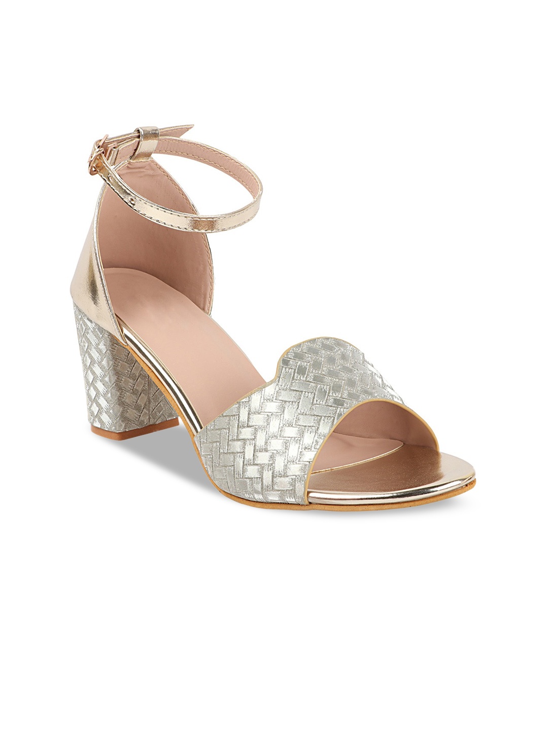 

THE WHITE POLE Gold-Toned Ethnic Block Sandals with Buckles