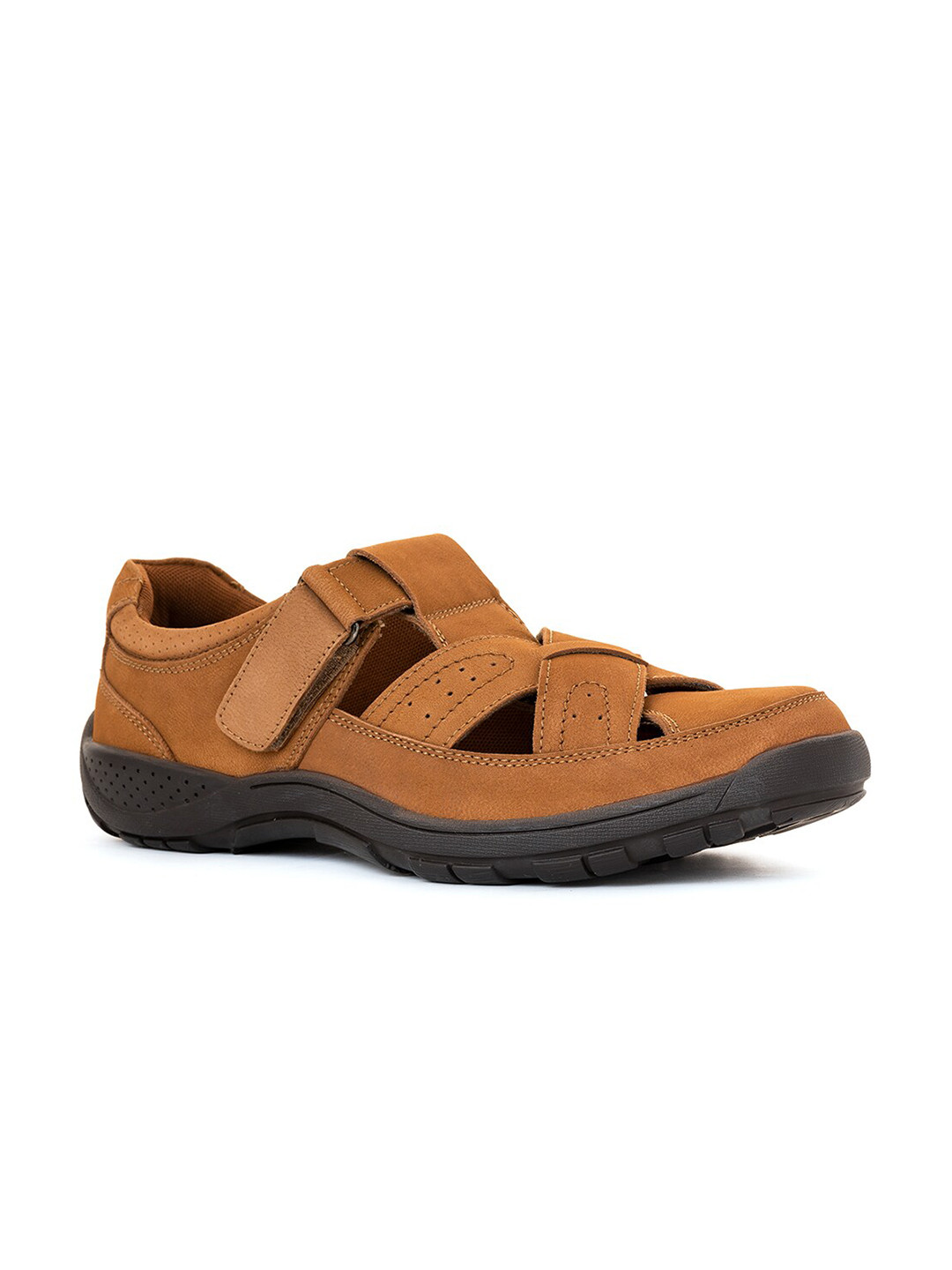 

Khadims Men Brown Leather Shoe-Style Sandals