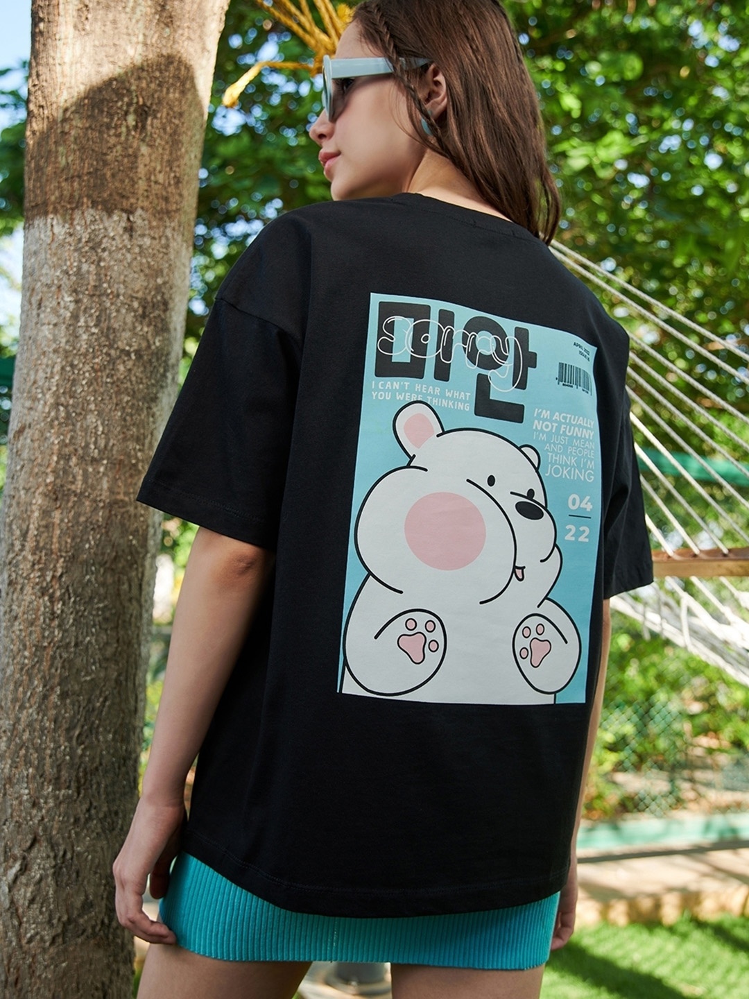 

Bewakoof Women Starboi Graphic Printed Oversized T-shirt, Black