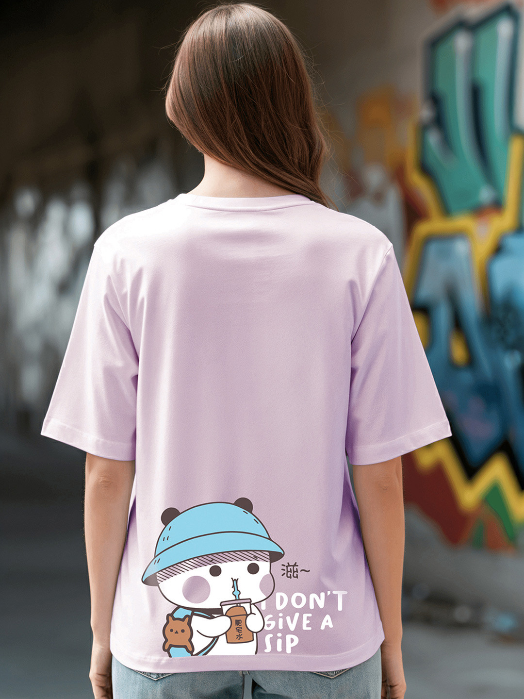 

Bewakoof Women Purple & Blue Printed Cotton Drop-Shoulder Sleeves Oversized T-shirt