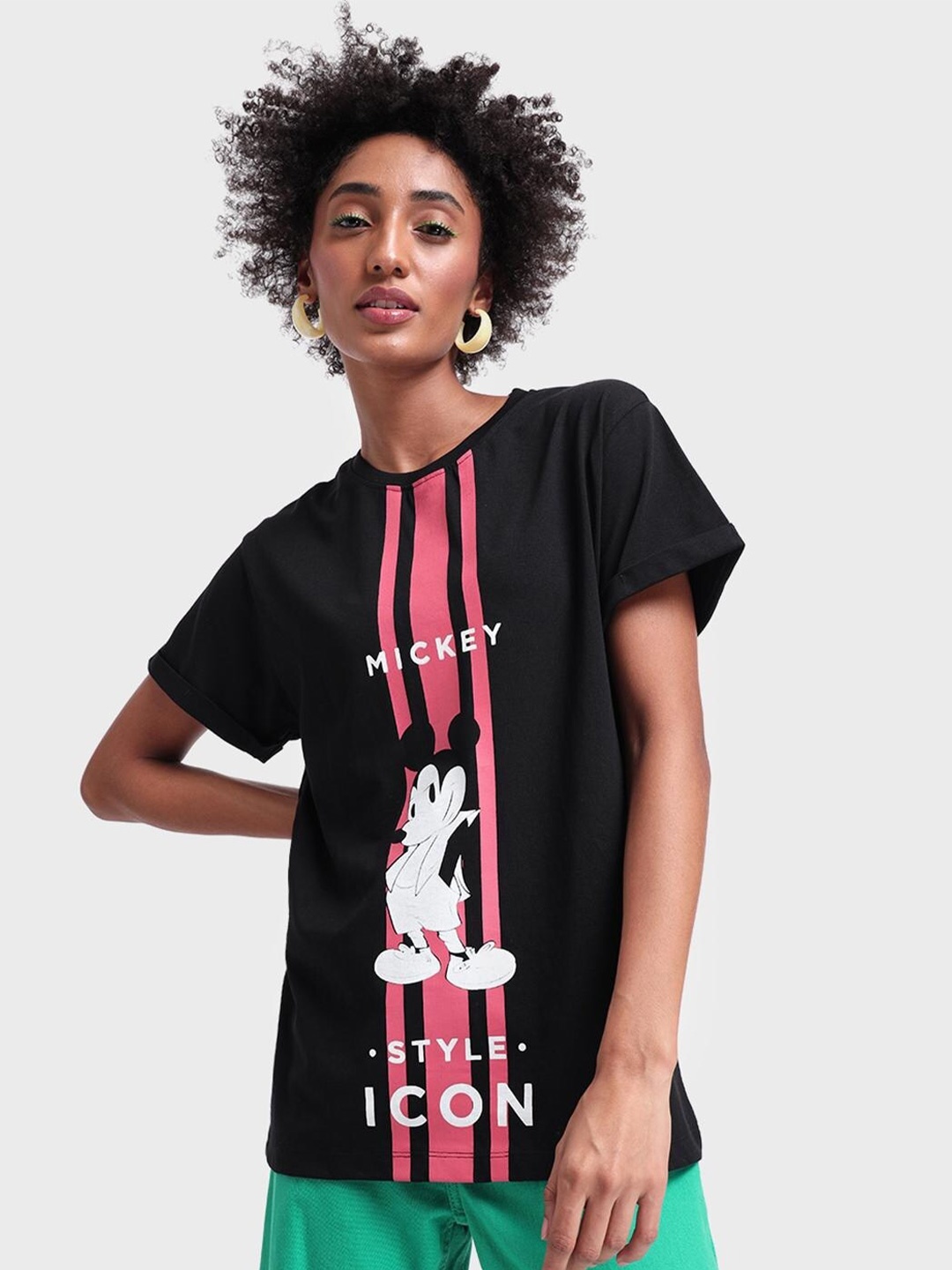 

Bewakoof Relaxed Fit Printed Cotton T-shirt, Black