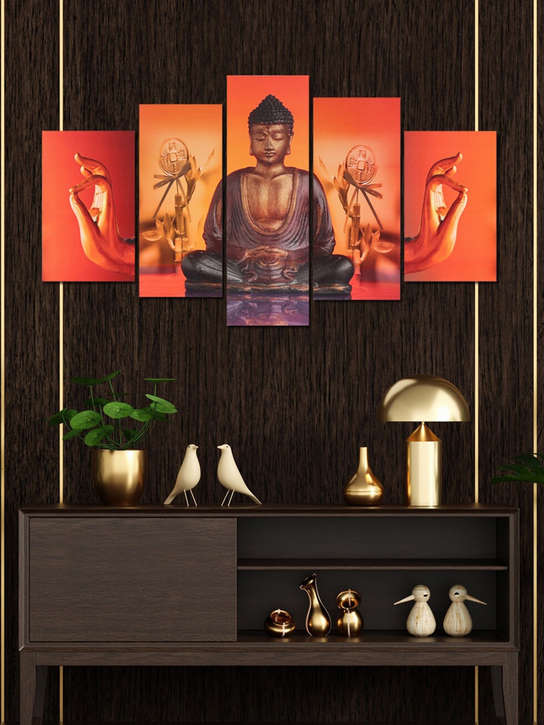 

Perpetual Multicoloured Set of 5 Buddha Wall Paintings, Multi