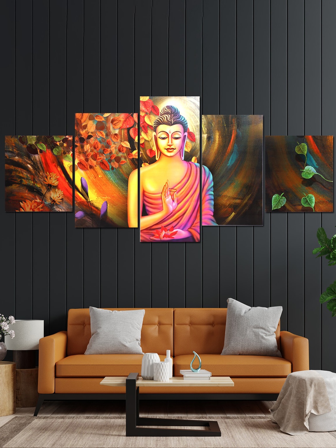 

Perpetual Multicolor Set Of 5 Buddha Painting 3d Scenery Wall Art, Multi