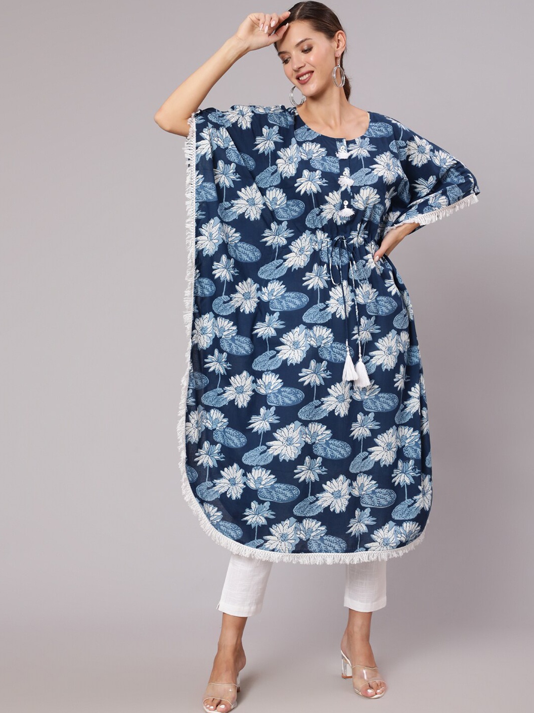 

Jaipur Kurti Women Blue Floral Printed Pure Cotton Kurta with Trouser
