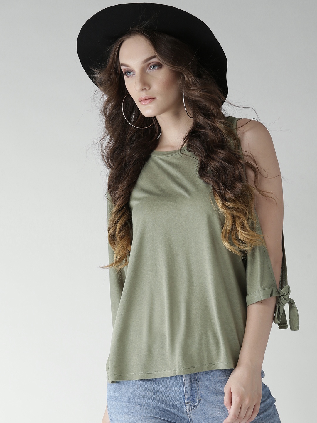 

FOREVER 21 Women Olive Green Solid Top