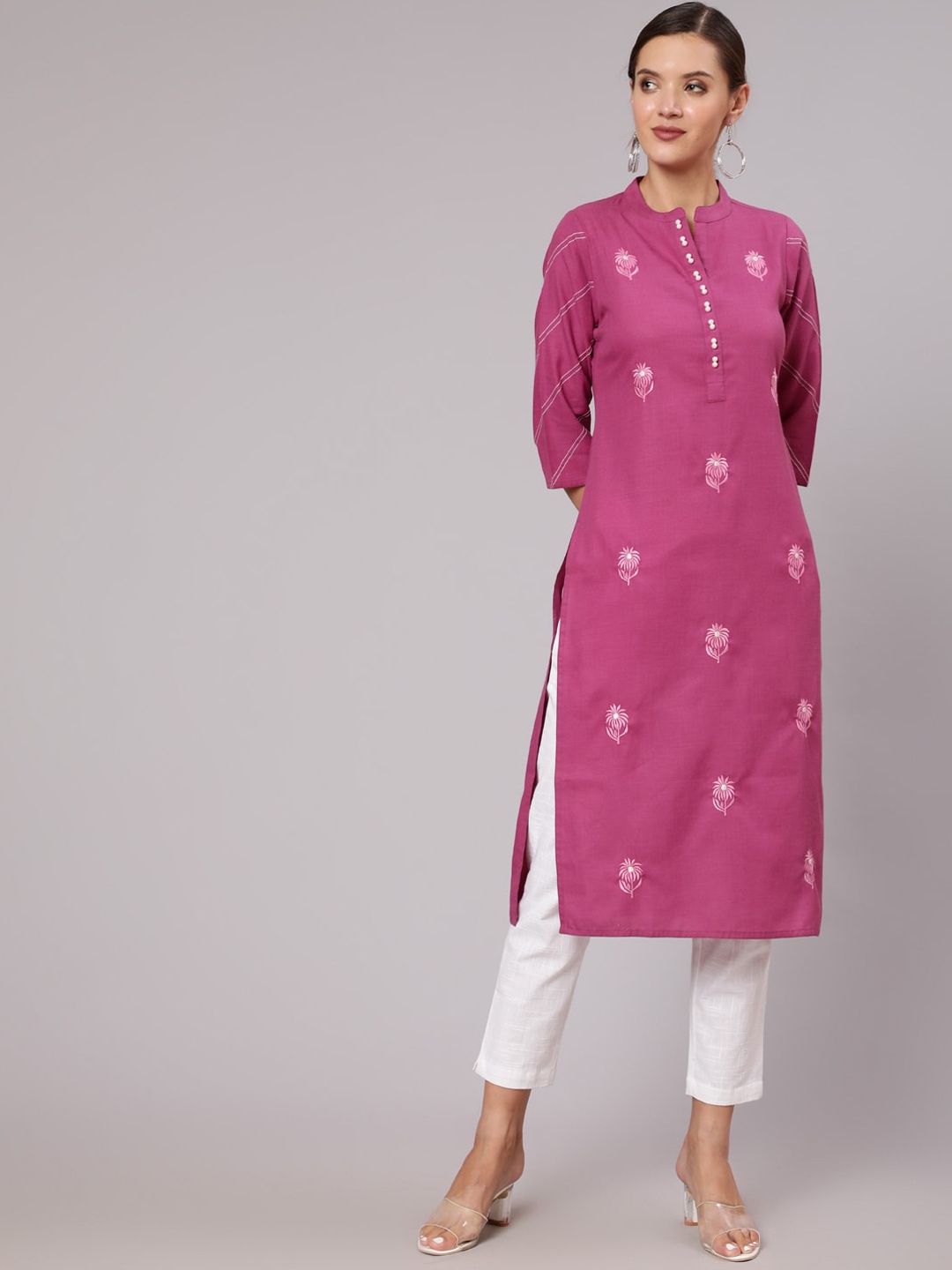 

Jaipur Kurti Women Magenta Embroidered Cotton Kurta