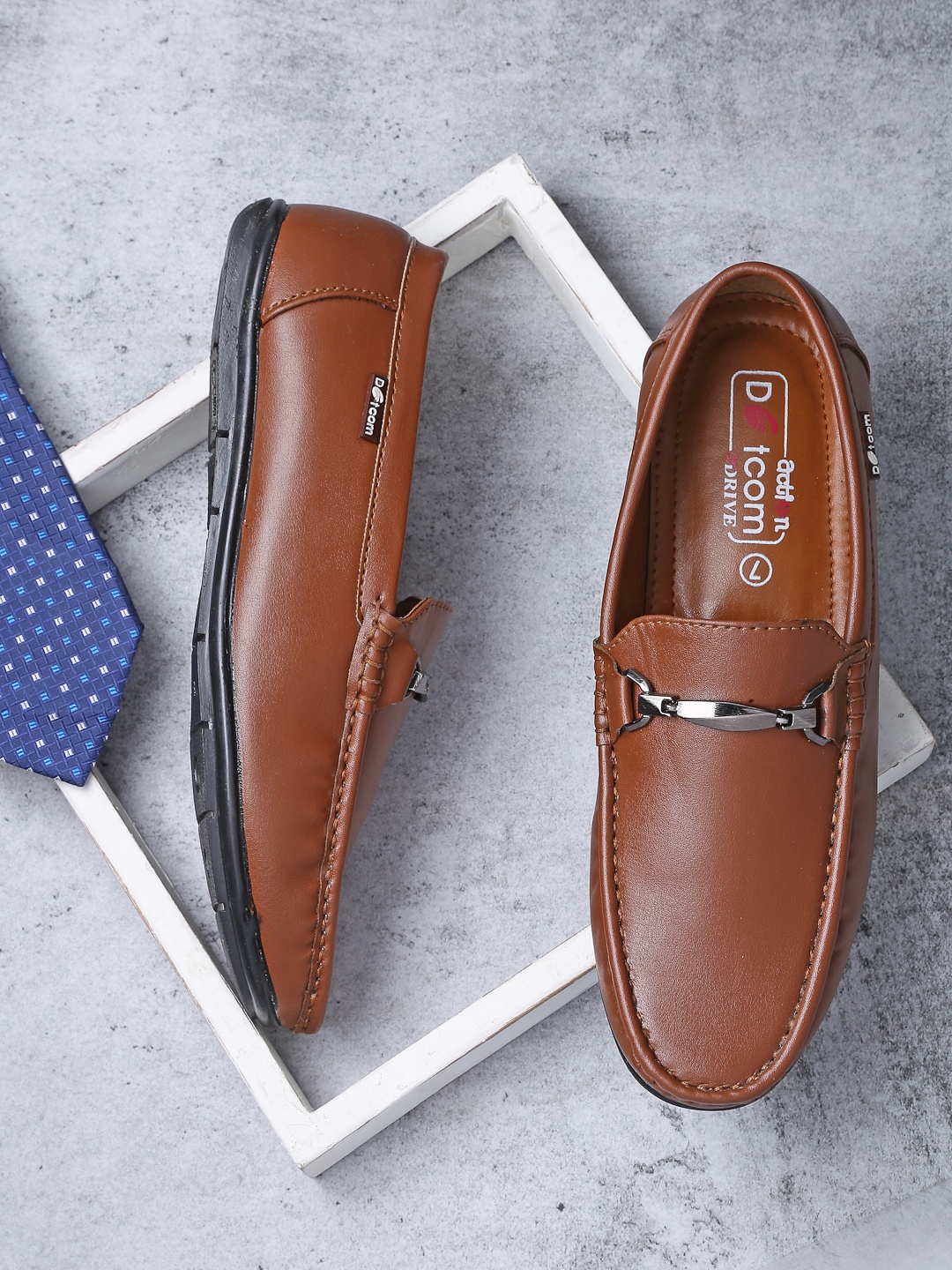 

Action Men Tan Solid Leather Formal Slip-On Shoes