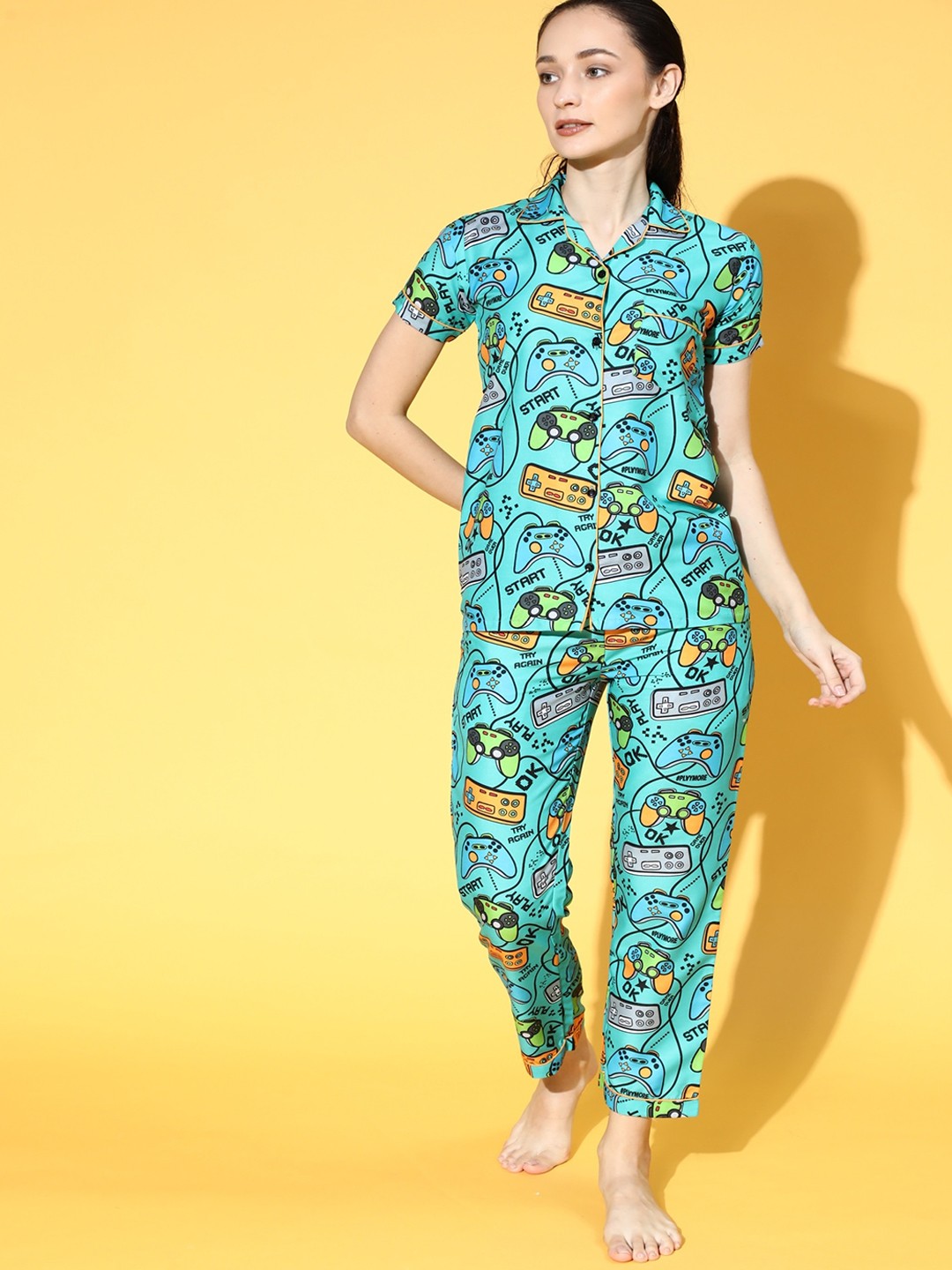 

Bellofox Women Blue & Black Printed Night Suit