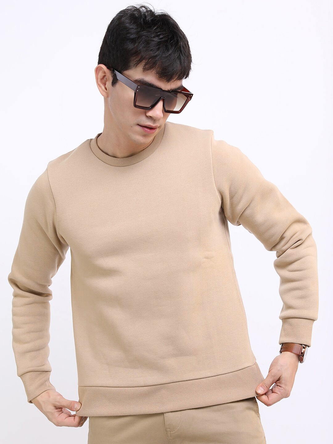 

HIGHLANDER Men Beige Solid Sweatshirt