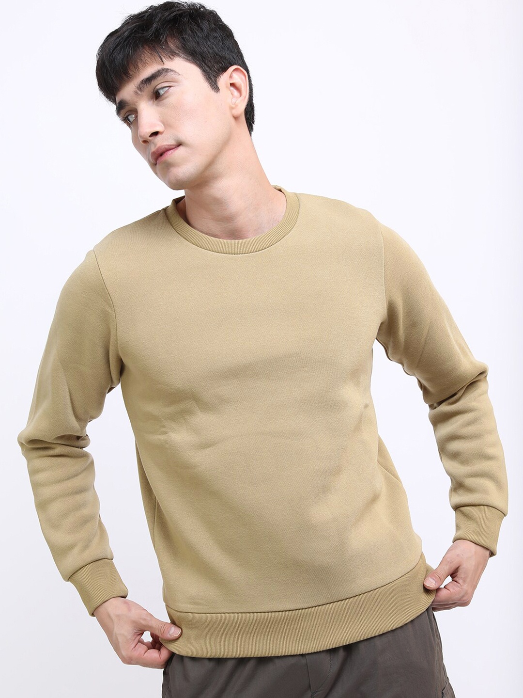 

HIGHLANDER Men Tan Solid Sweatshirt