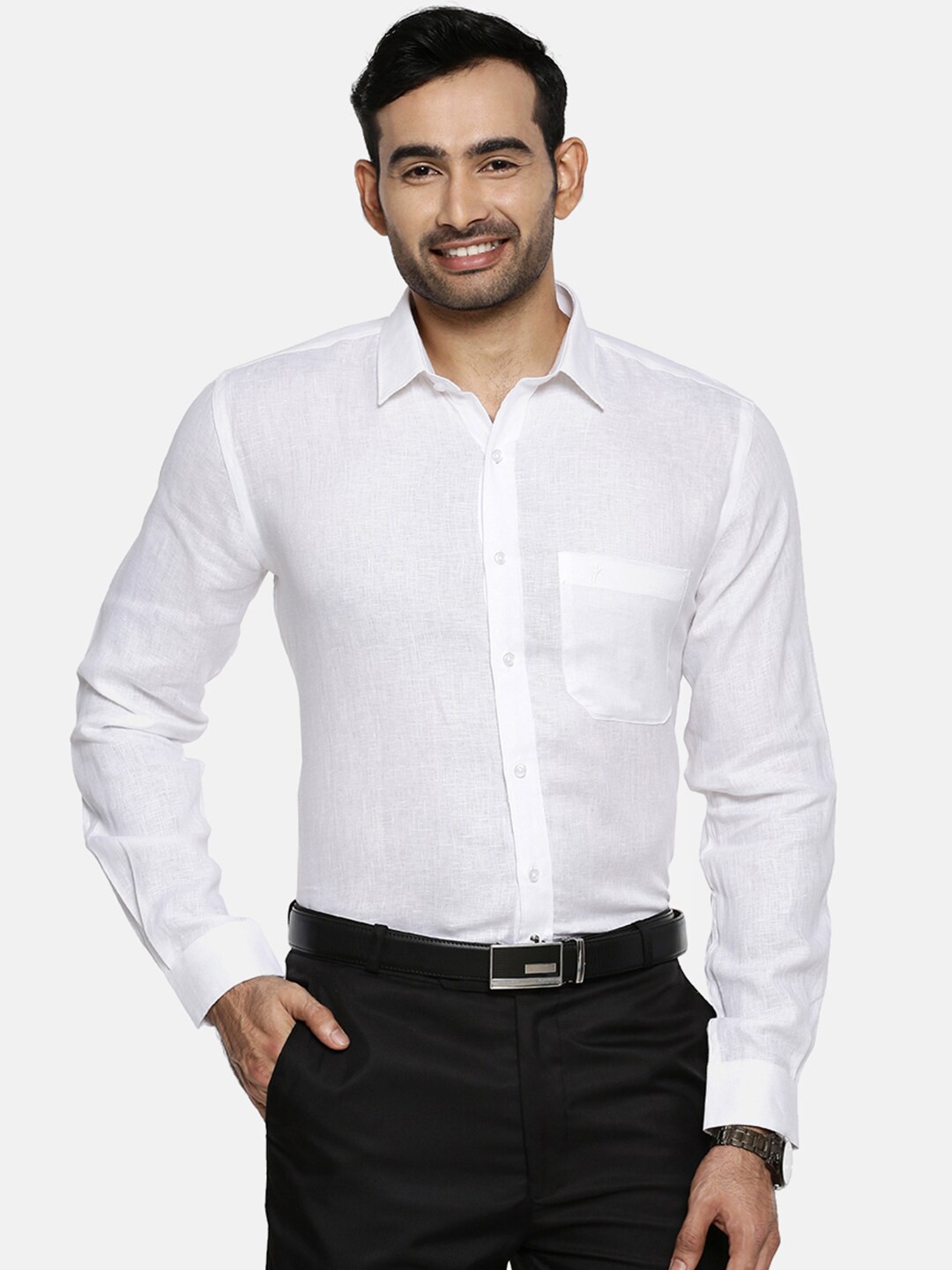 

Ramraj Men White Smart Linen Formal Shirt