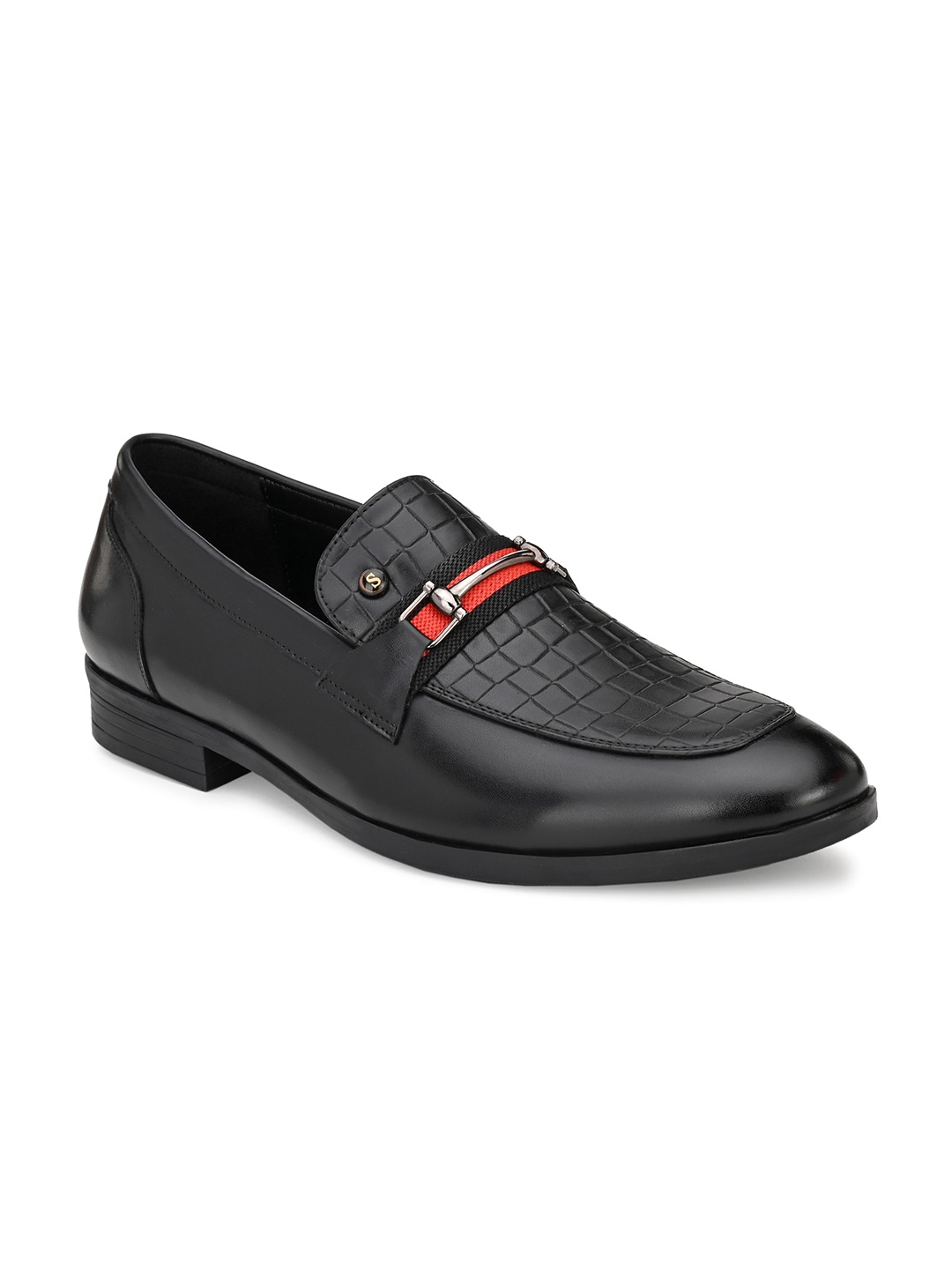 

San Frissco Men Black Textured Buckle Formal Loafers
