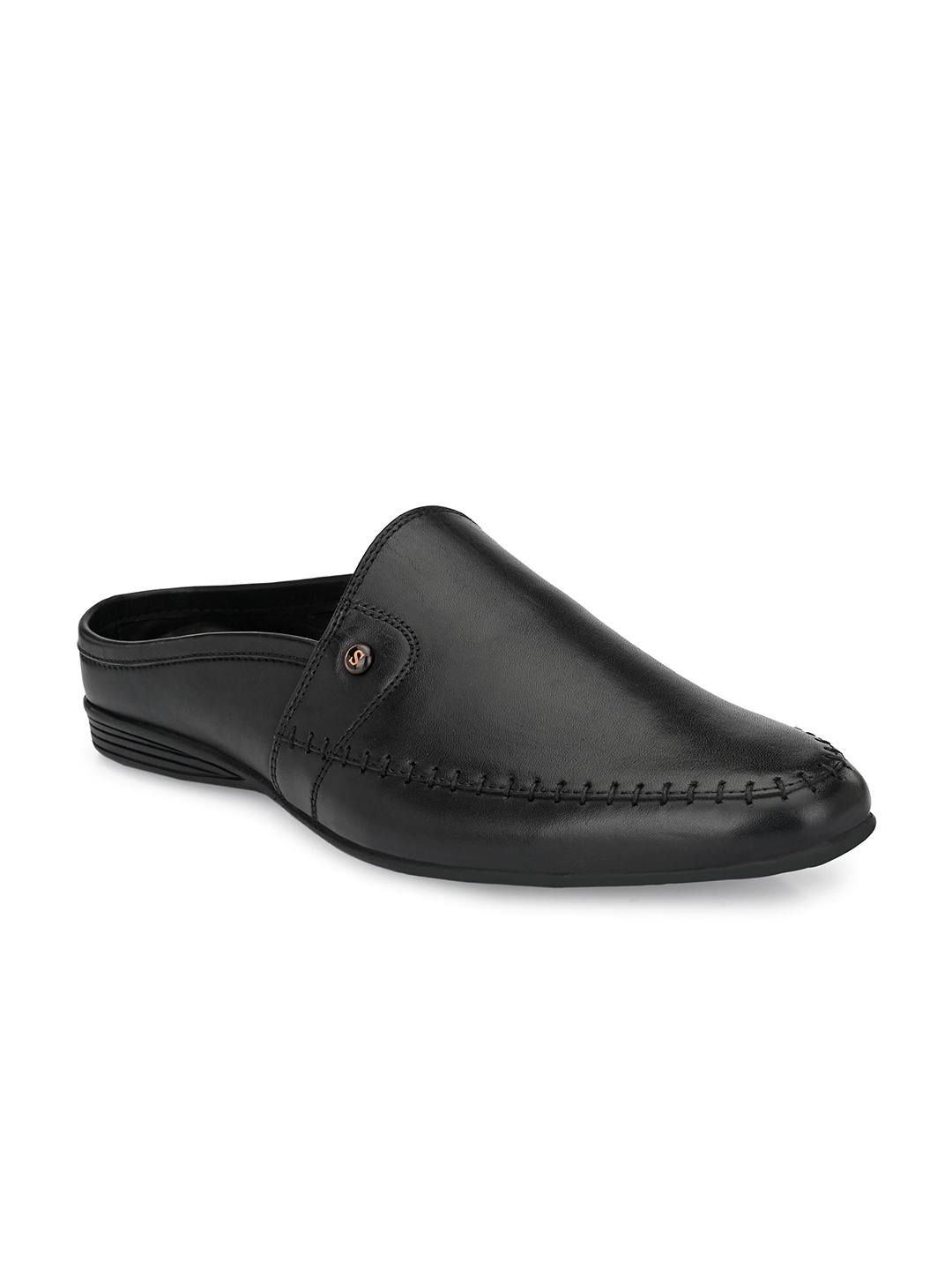 

San Frissco Men Textured Leather Mules, Black