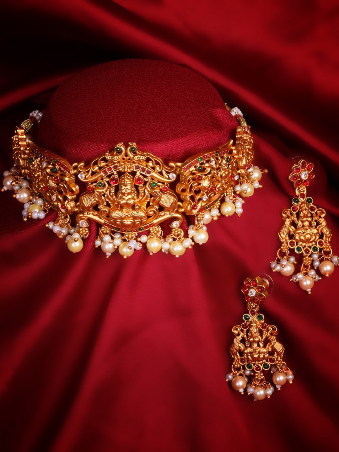 

GRIIHAM Gold-Plated Red & White AD Stone-Studded Jewellery Set