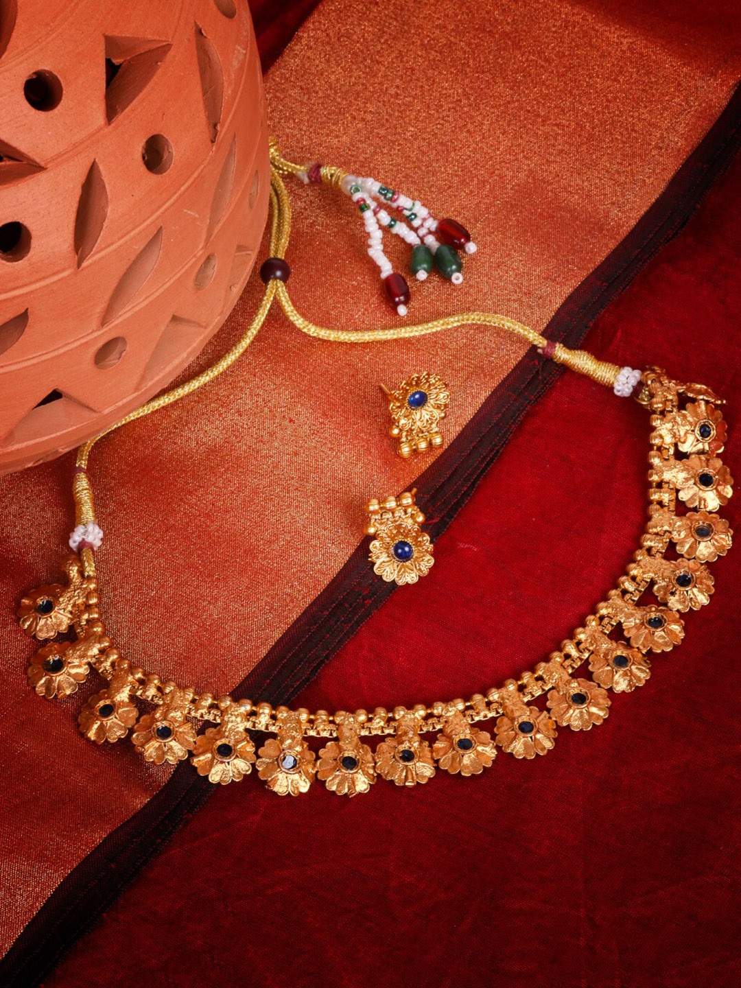 

GRIIHAM Gold-Toned & Plated Blue Stone Studded Jewellery Set