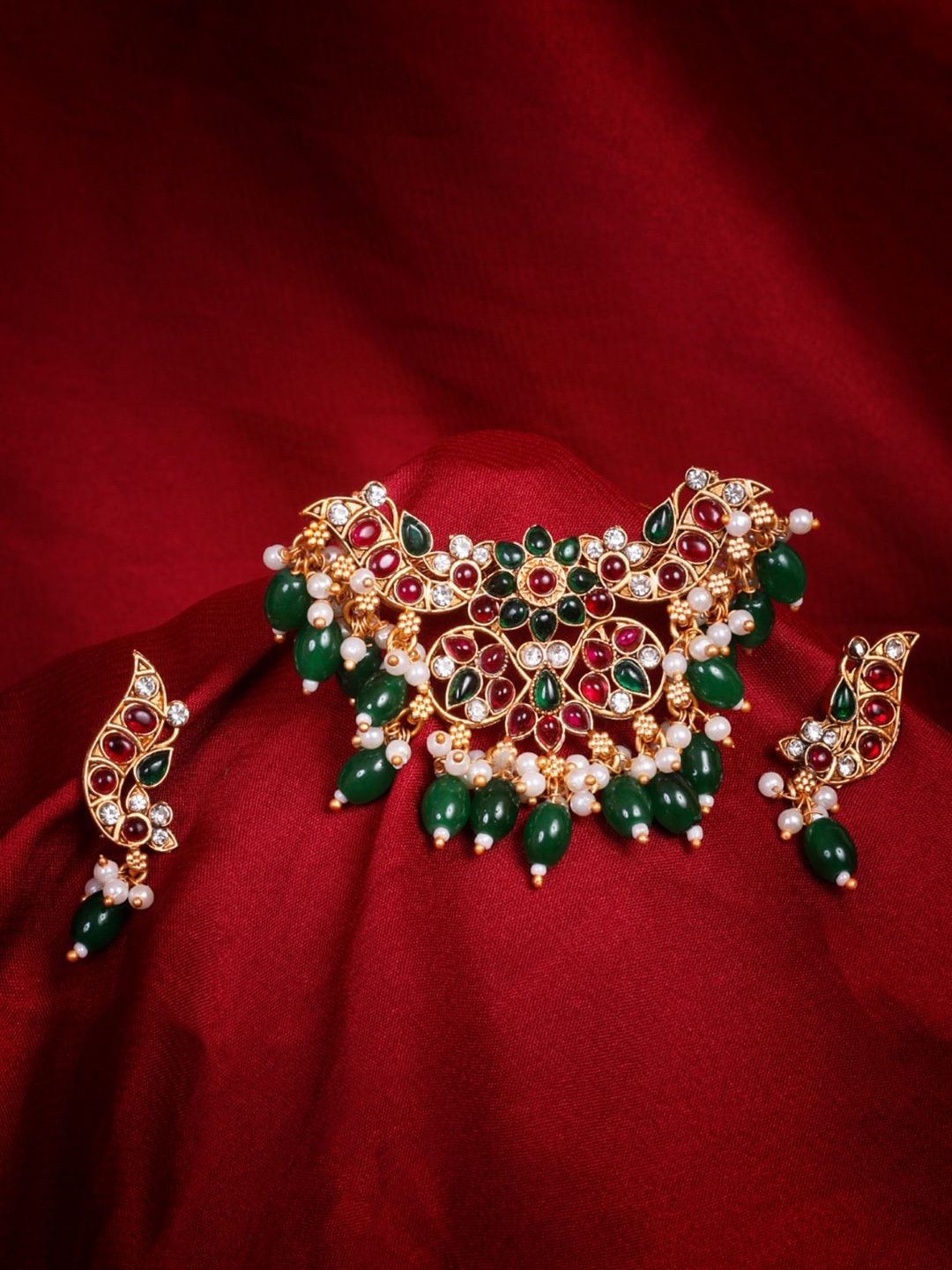

GRIIHAM Green & White Gold-Plated AD Studded Jewellery Set