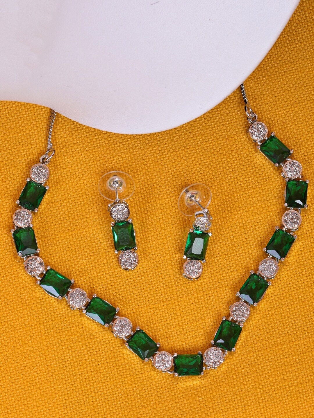 

GRIIHAM Silver-Plated CZ Studded Necklace Set, Green