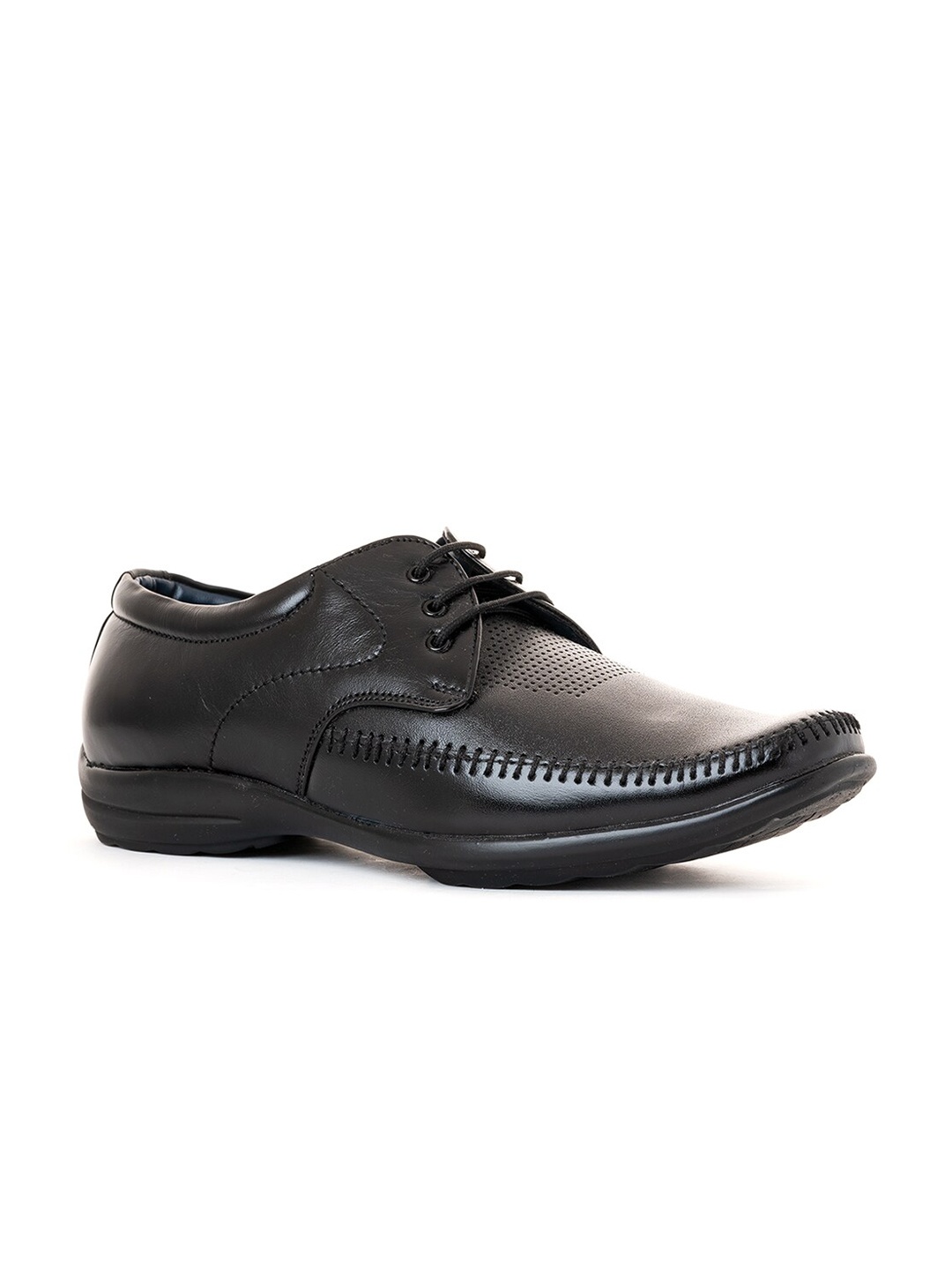 

Khadims Men Black Textured Leather Formal Derbys