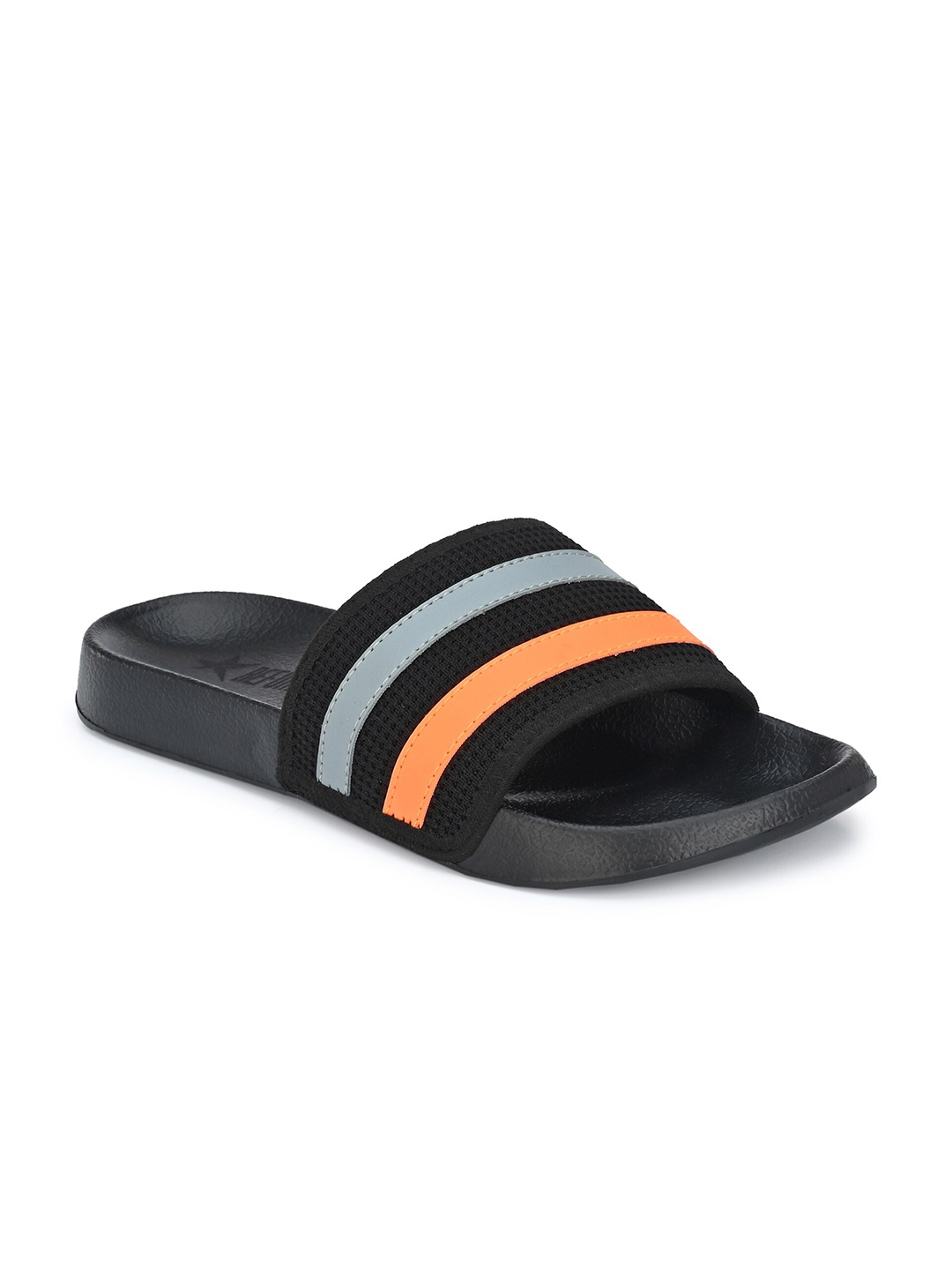 

REFOAM Men Black Striped Rubber Sliders
