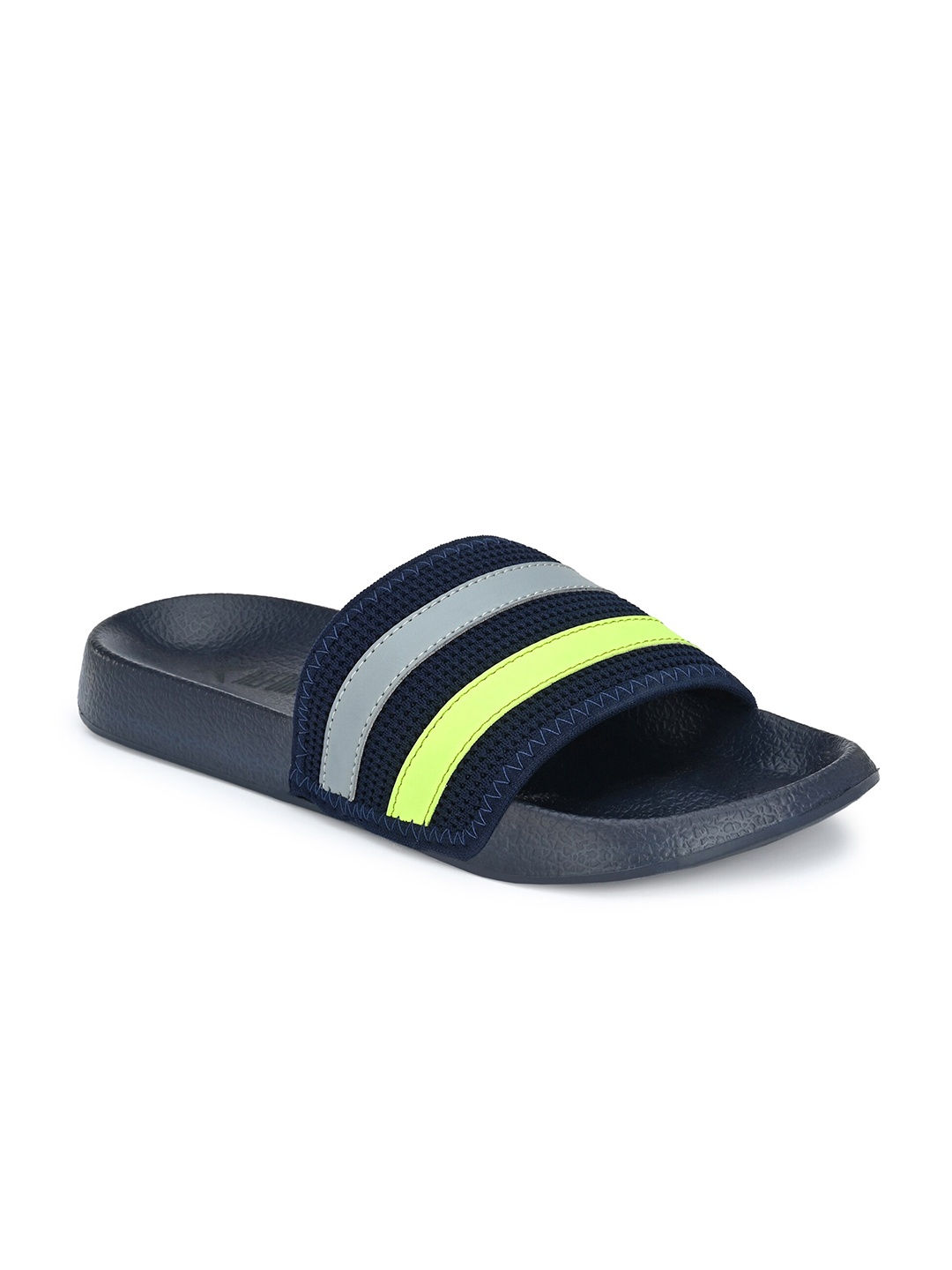 

REFOAM Men Navy Blue Striped Rubber Sliders