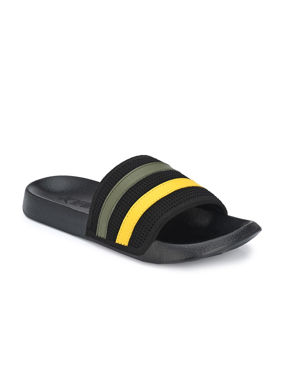 

REFOAM Men Black Striped Rubber Sliders