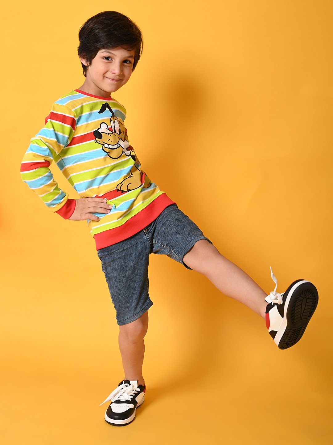 

BONKIDS Boys Mustard Striped Sweatshirt