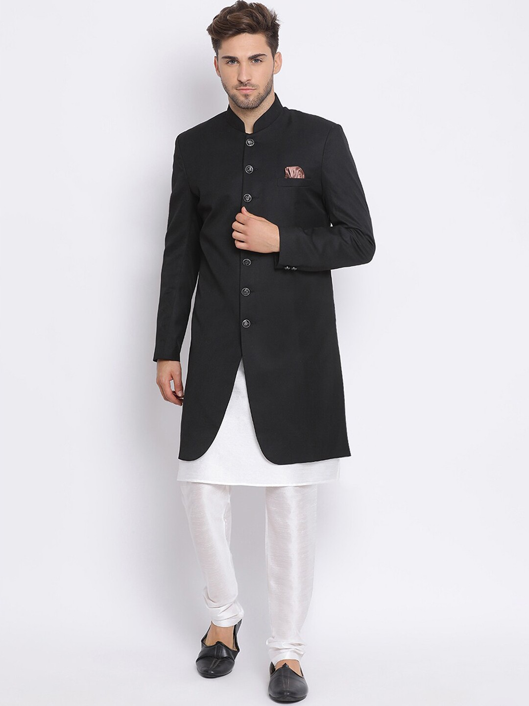

Hangup Men Black Solid Sherwani Set