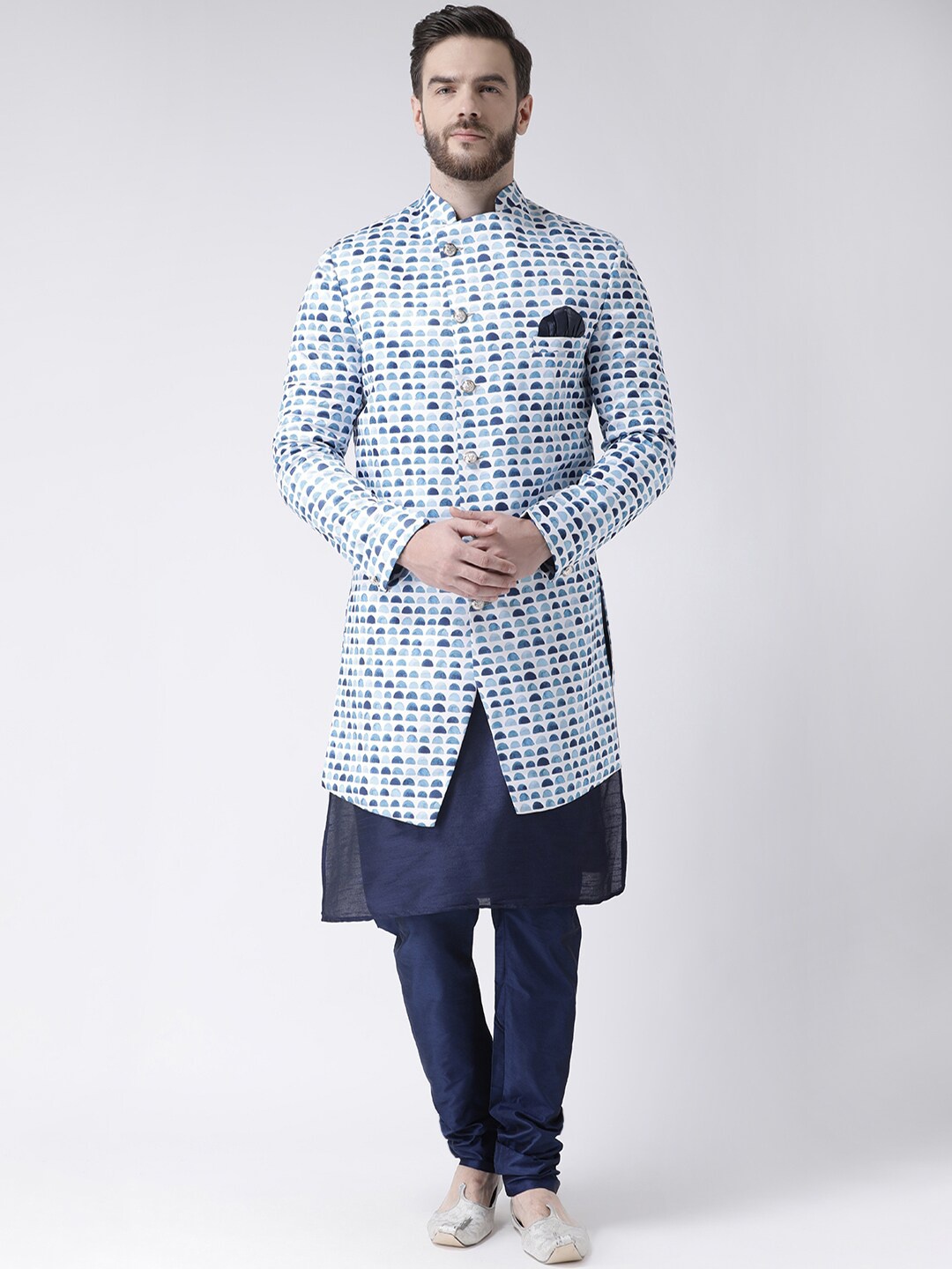 

Hangup Men Blue & White Printed Sherwani Set