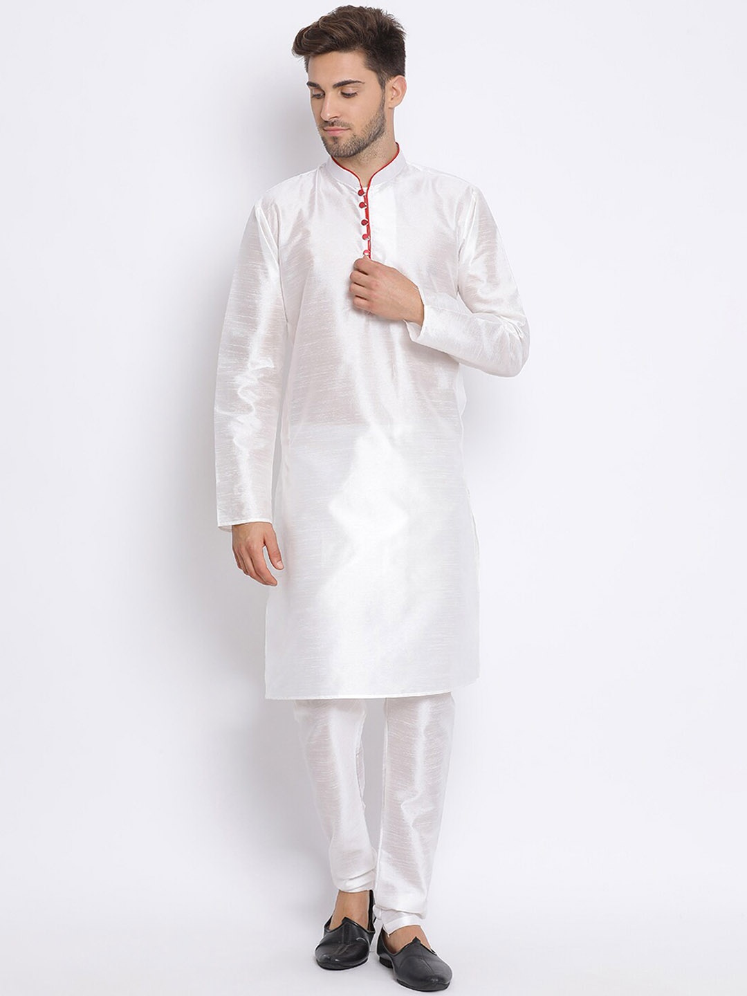 

Hangup Men White Kurta with Churidar Comes With a Jacket