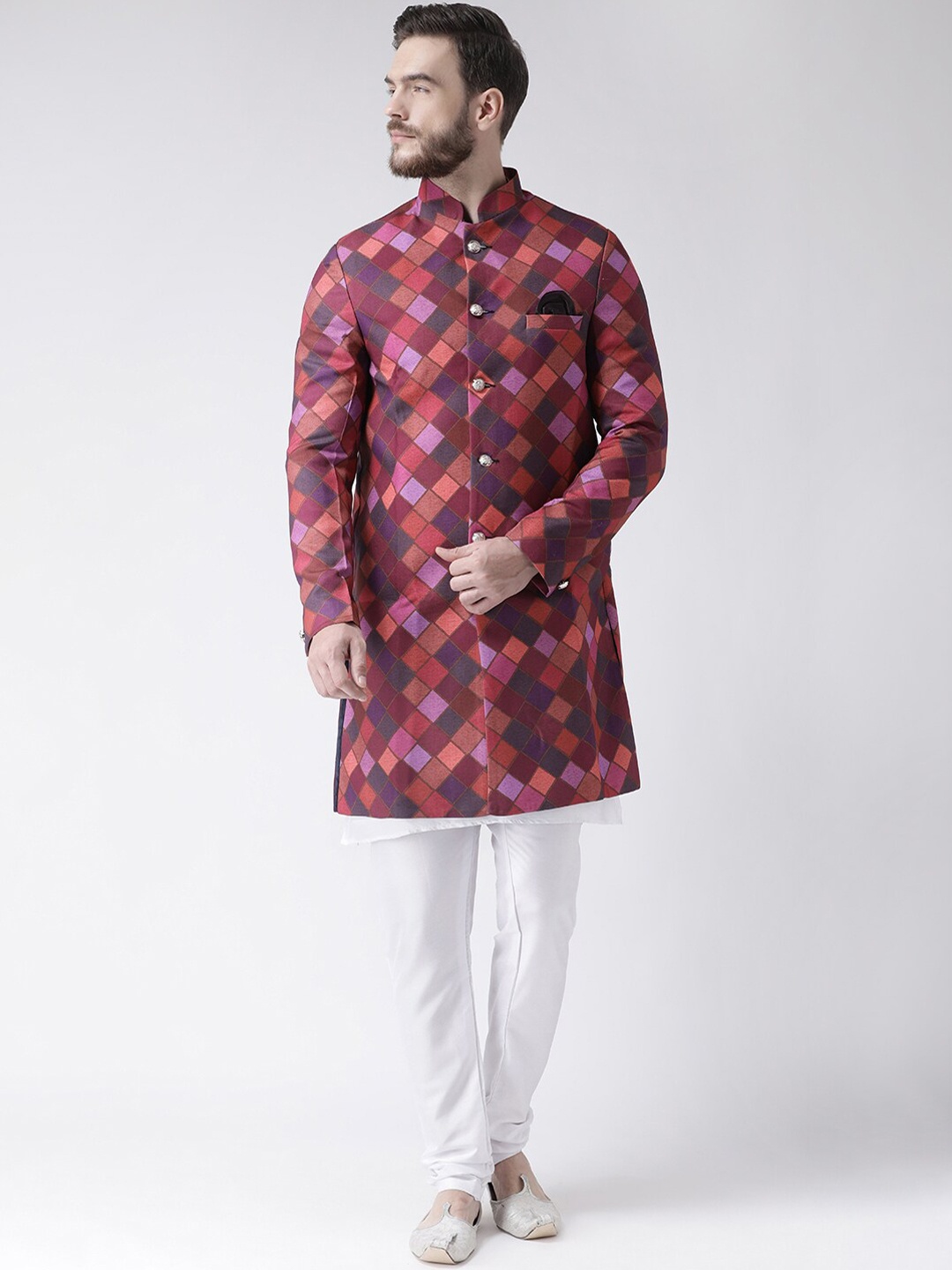

Hangup Men Maroon & White Printed Sherwani Set