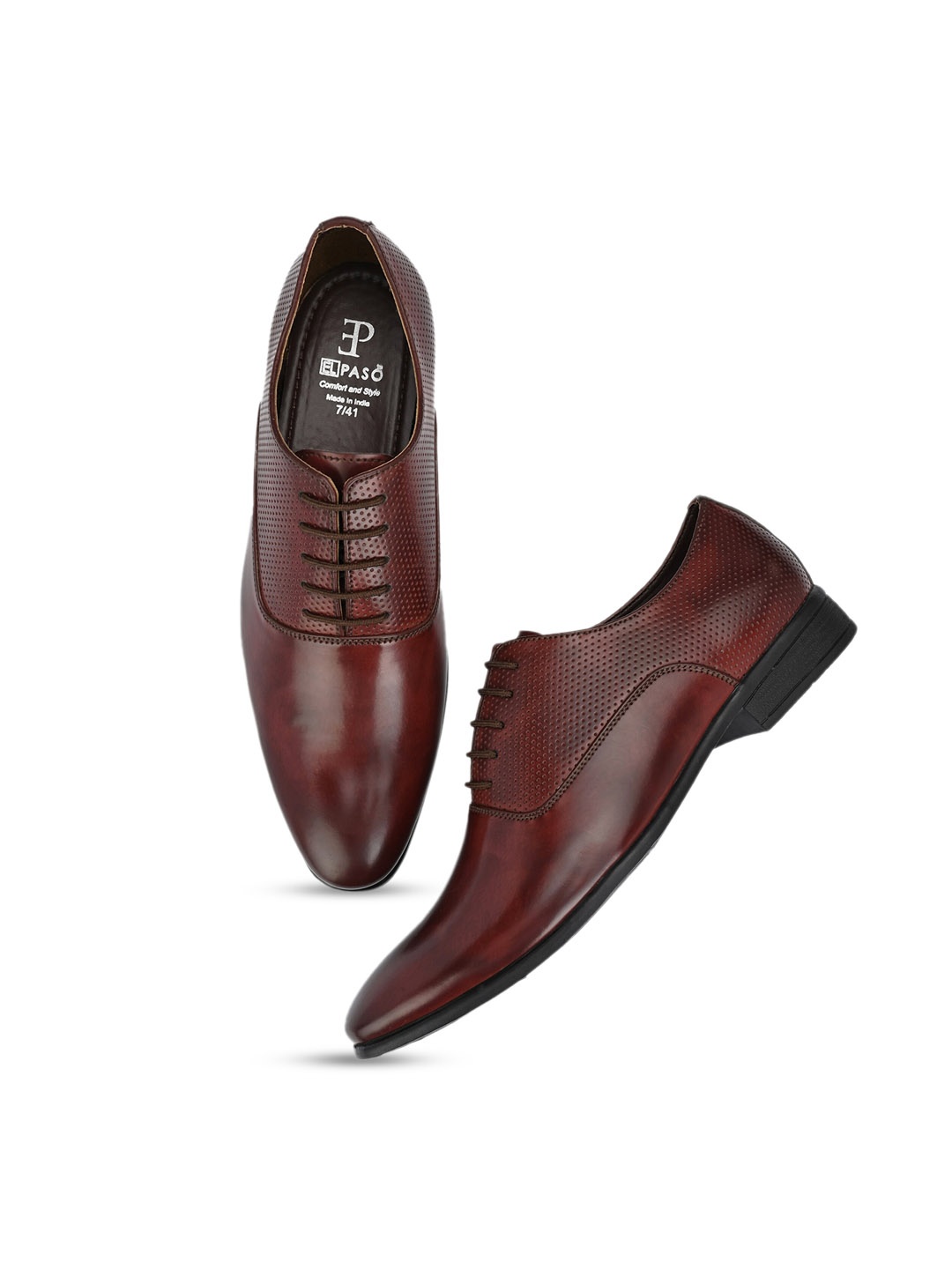 

El Paso Men Brown Textured Formal Oxfords