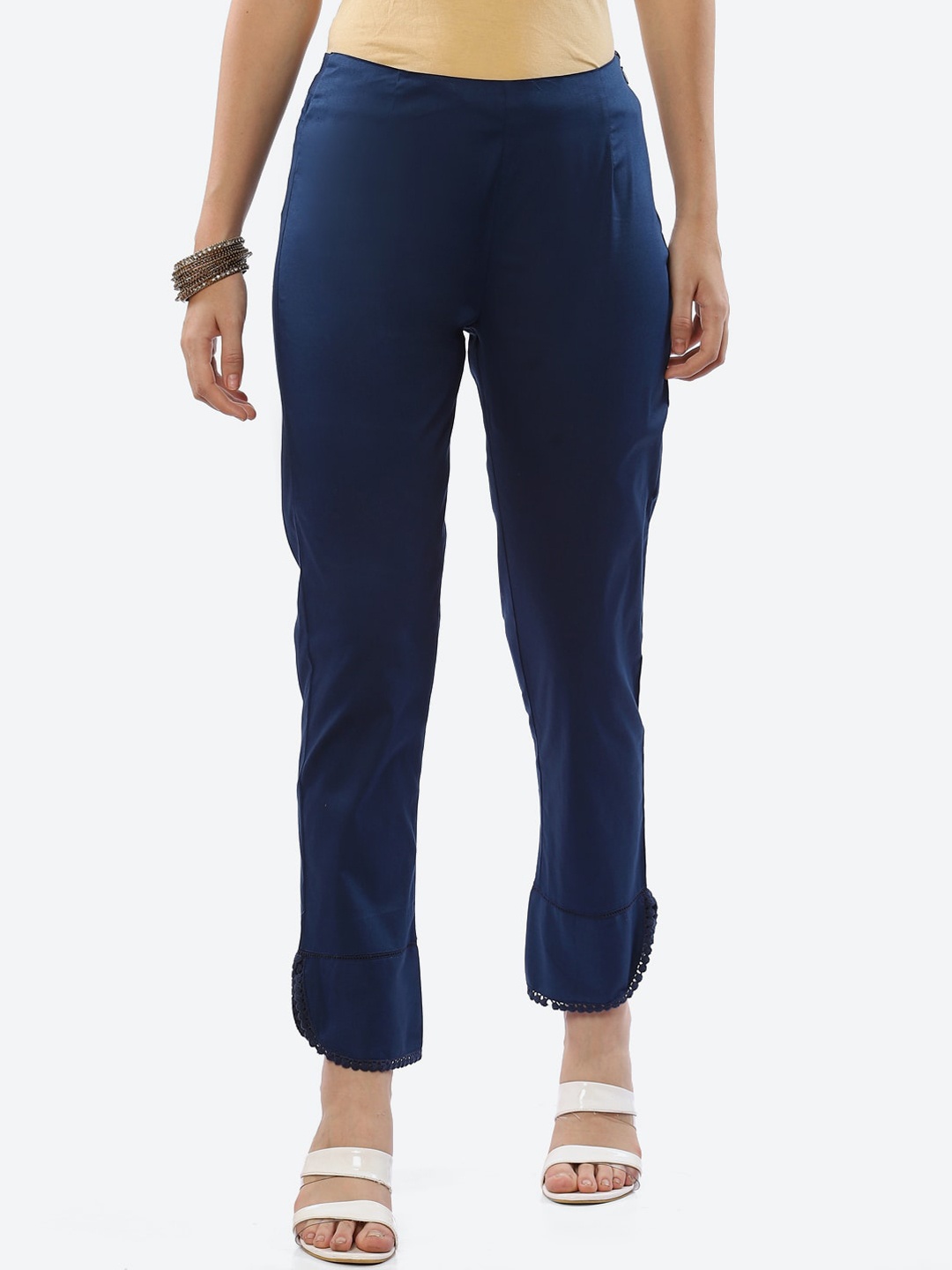 

Rangriti Women Navy Blue Smart Slim Fit High-Rise Trousers