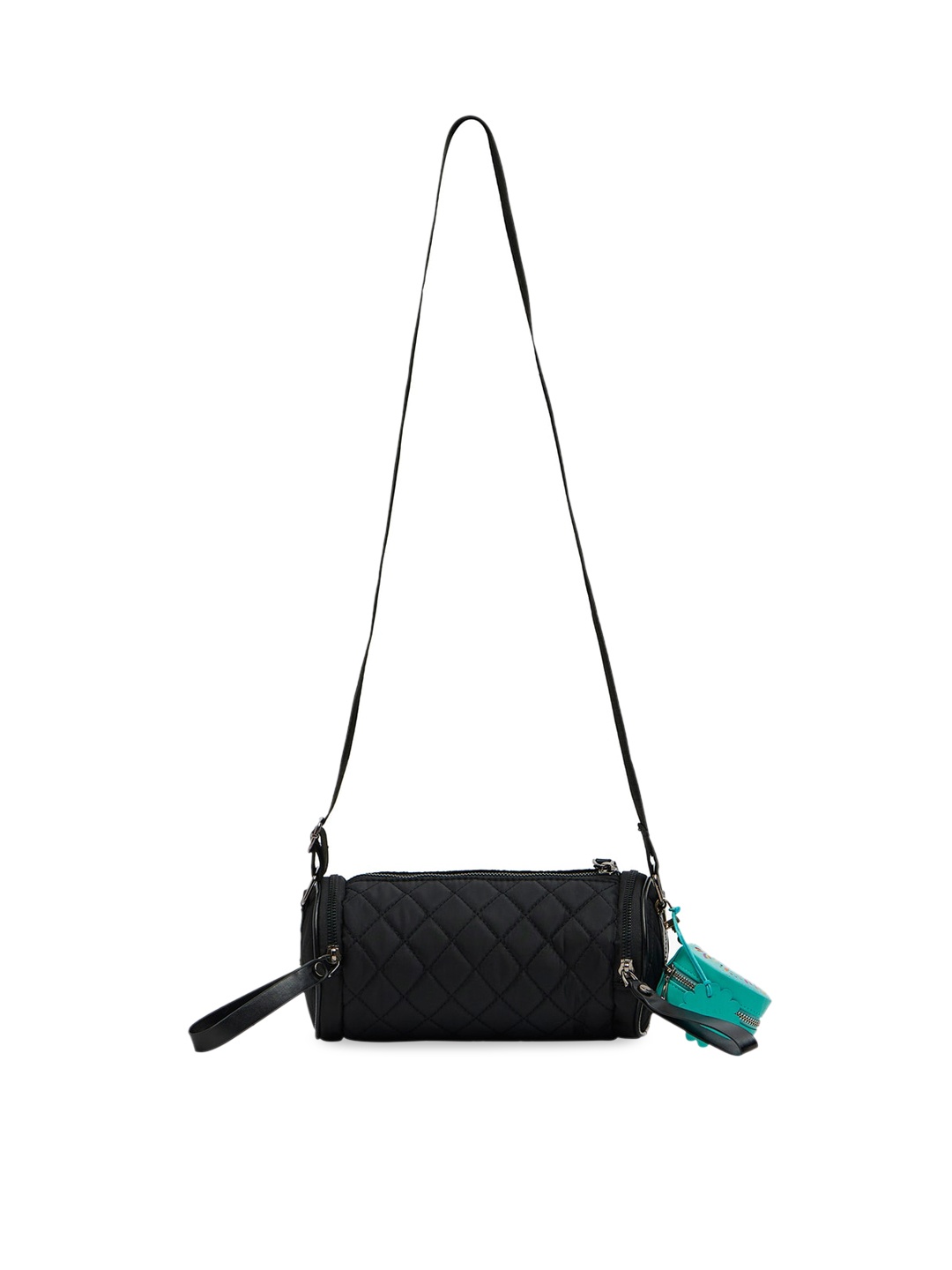 

TEAL BY CHUMBAK Black Textured Structured Sling Bag with Quilted