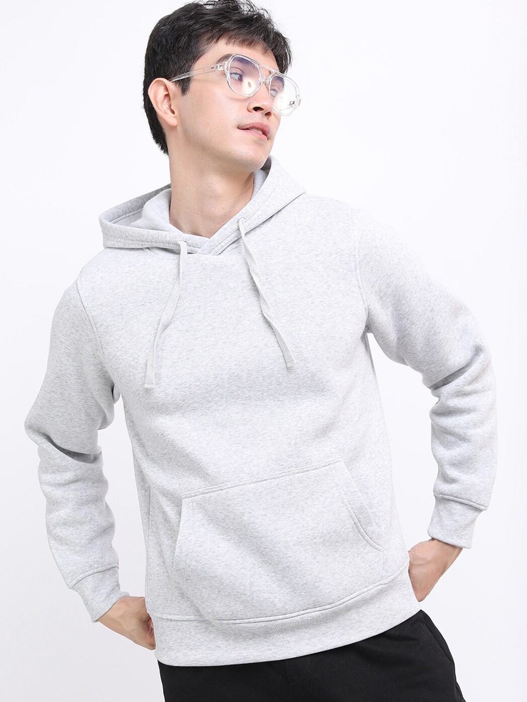 

KETCH Men Grey Hooded Solid Sweatshirt