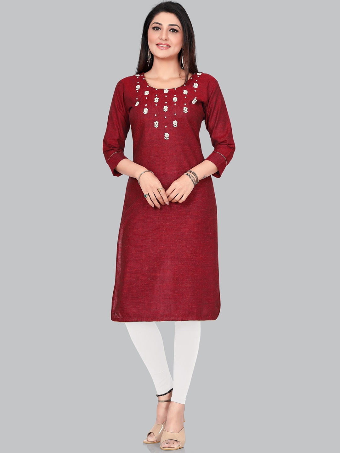 

Ayukti Women Maroon Yoke Design Cotton Kurta