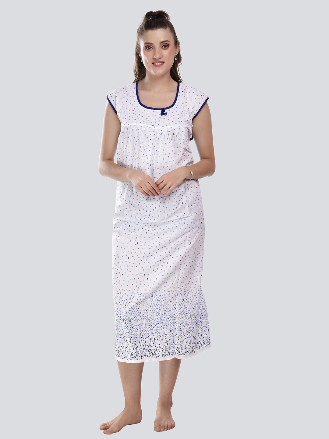 

CIERGE Women Blue Printed Pure Cotton Maxi Nightdress