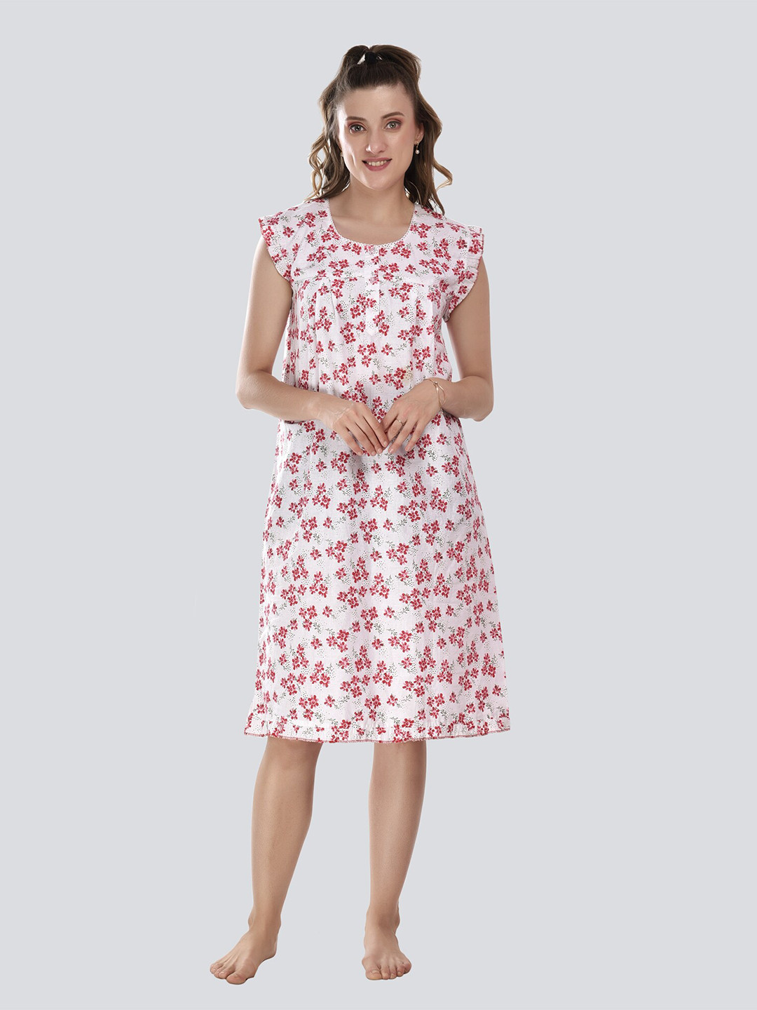 

CIERGE Women Pink Printed Pure Cotton Nightdress