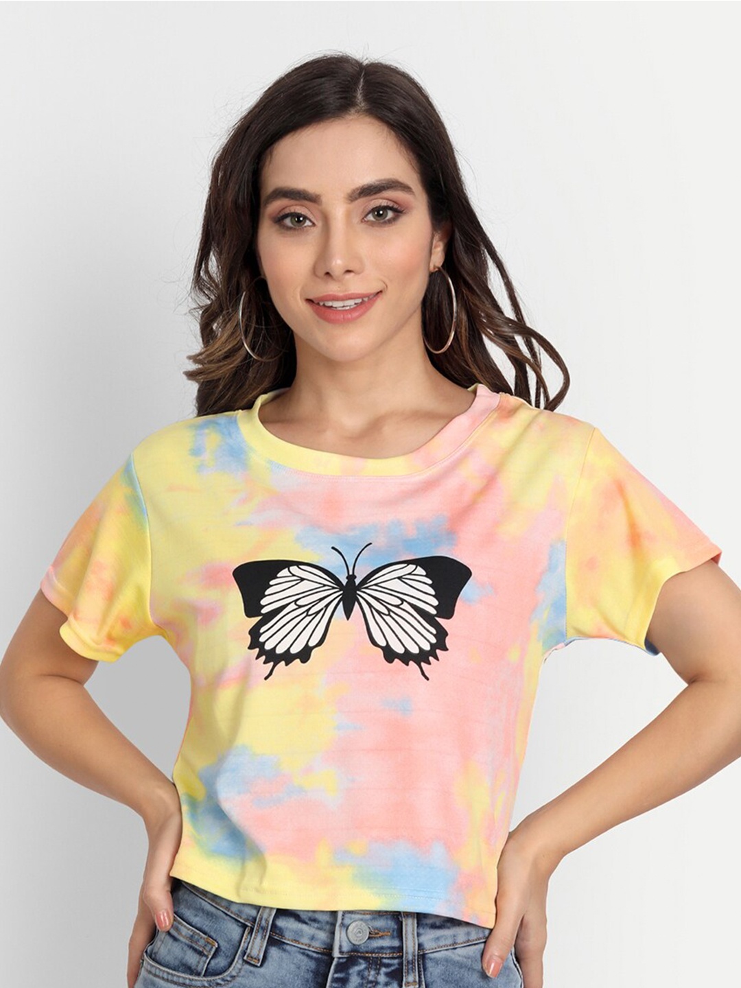 

FRAUTICA Women Yellow & Pink Tie and Dye Top