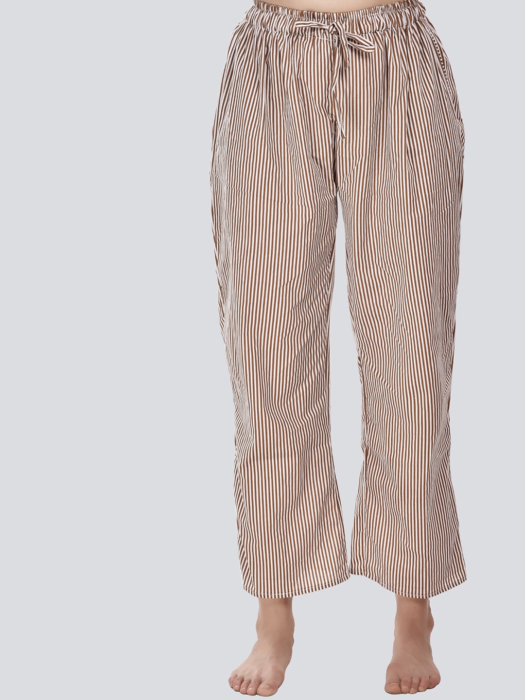 

CIERGE Women Brown Striped Linen Lounge Pants