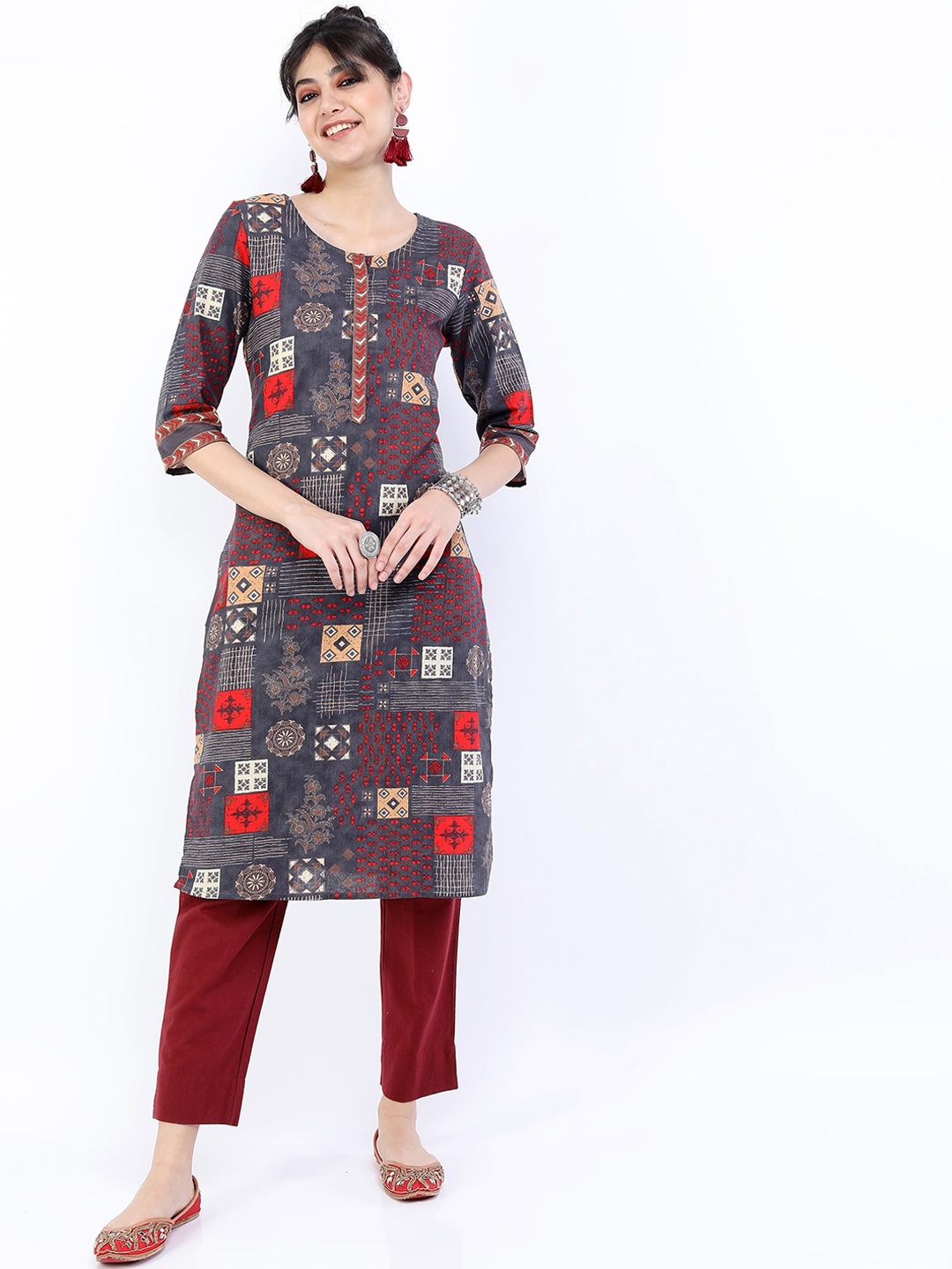 

Vishudh Women Grey Ethnic Motifs Printed Anarkali Kurta