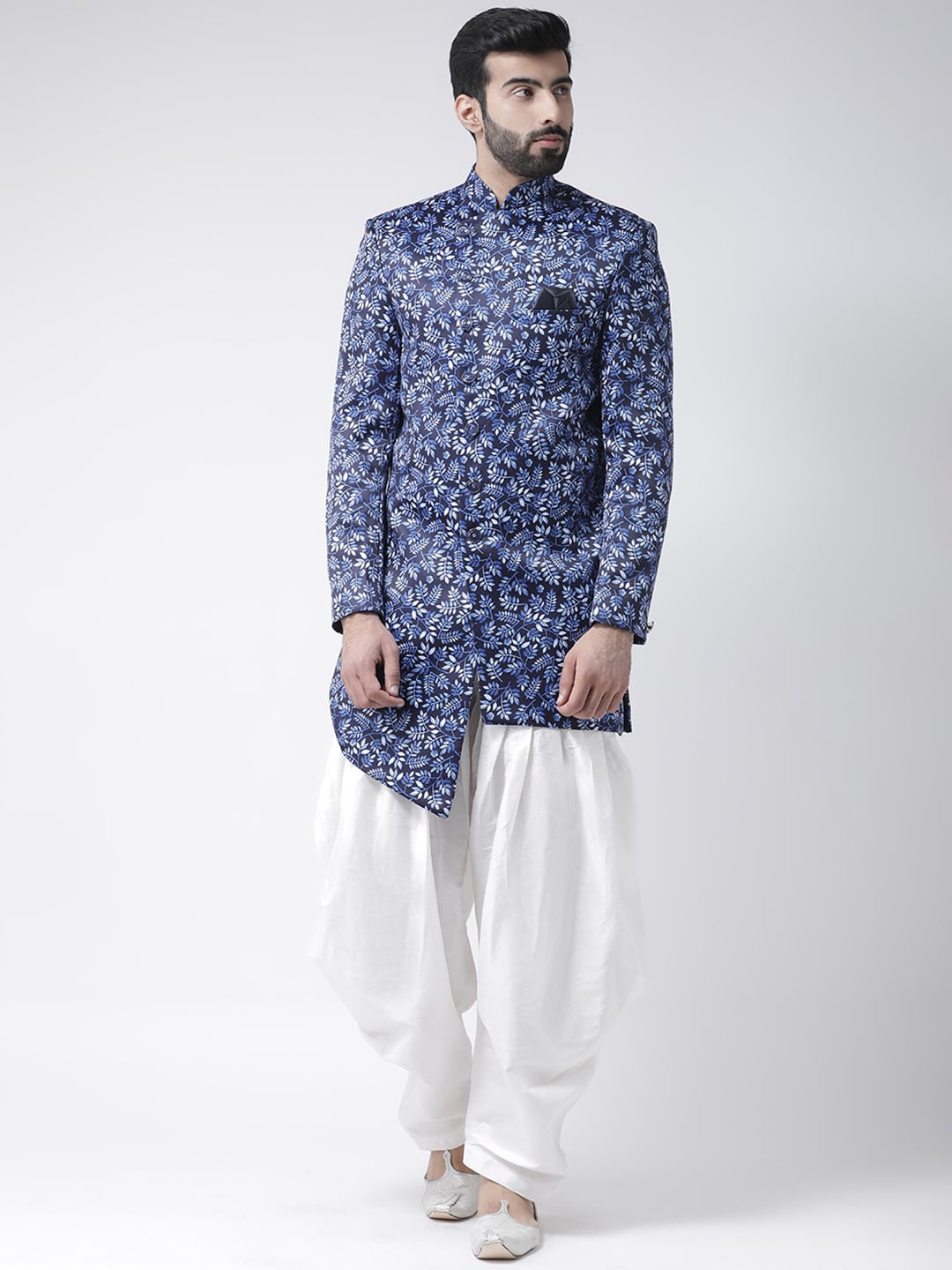 

Hangup Men Blue & White Printed Sherwani Set