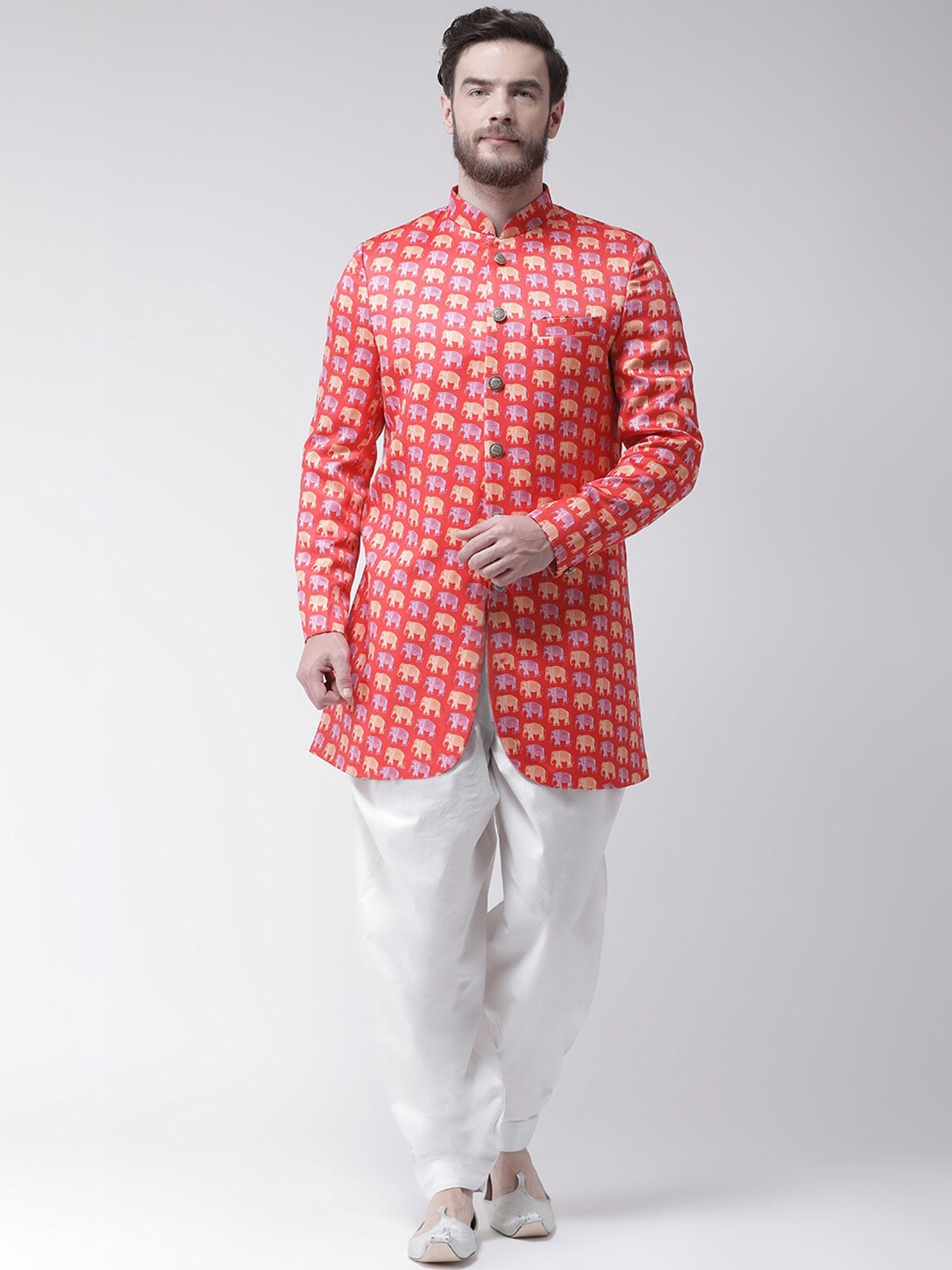 

Hangup Men Red & Gold Printed Sherwani Set