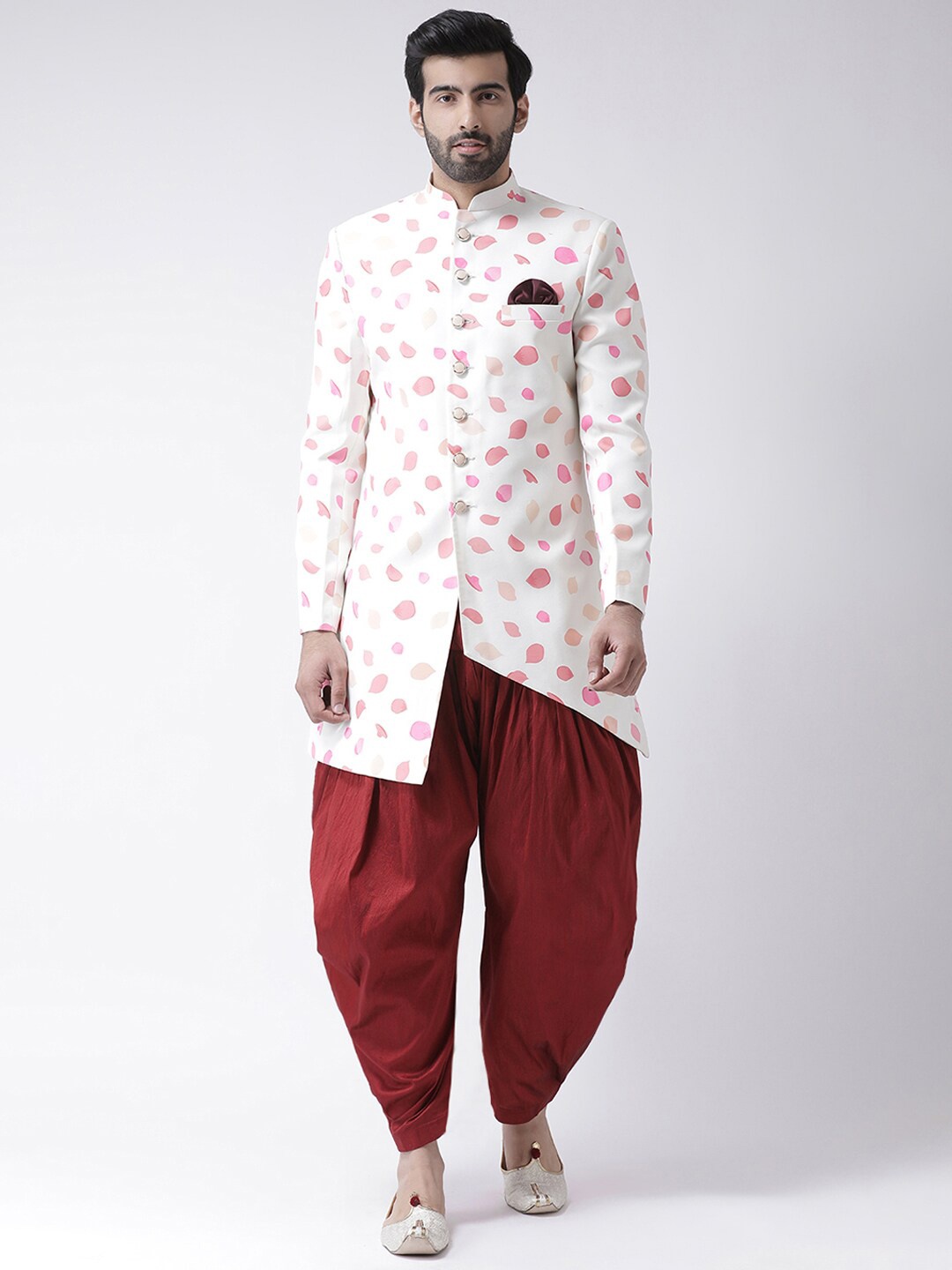 

Hangup Men White & Maroon Printed Sherwani Set