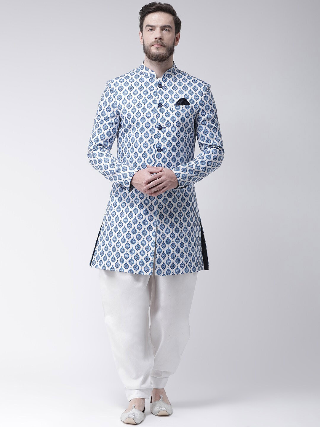 

Hangup Men Blue & White Printed Sherwani