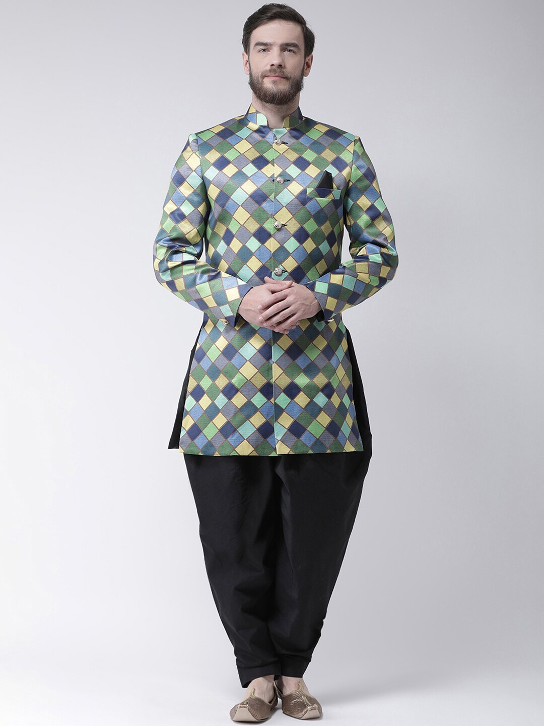 

Hangup Men Blue & Green Printed Sherwani
