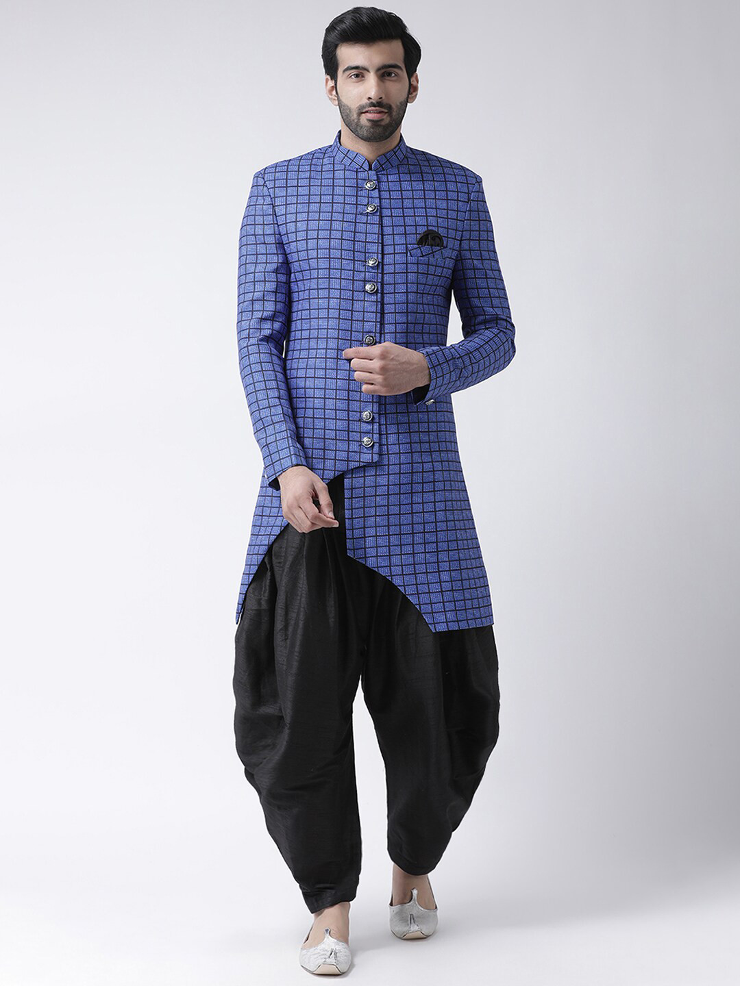 

Hangup Men Blue & Black Checked Sherwani Set