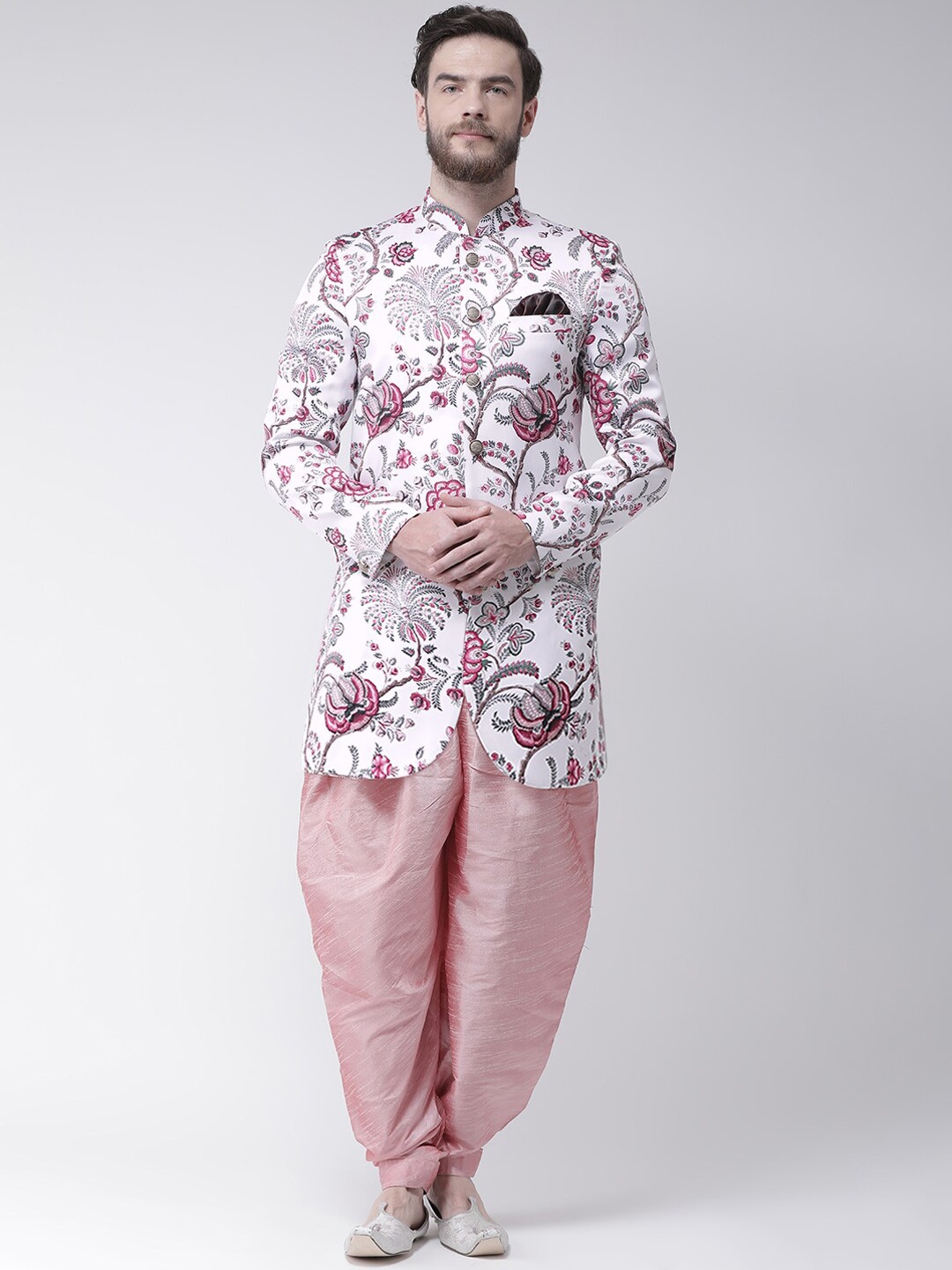 

Hangup Men White & Pink Printed Sherwani Set
