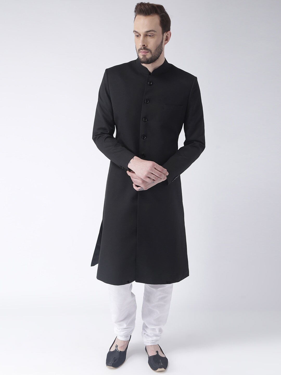 

Hangup Men Black & White Solid Sherwani Set