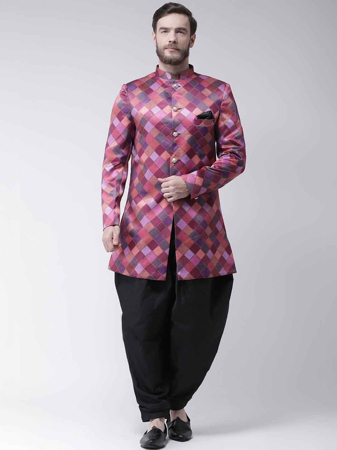 

Hangup Men Magenta Printed Sherwani Set