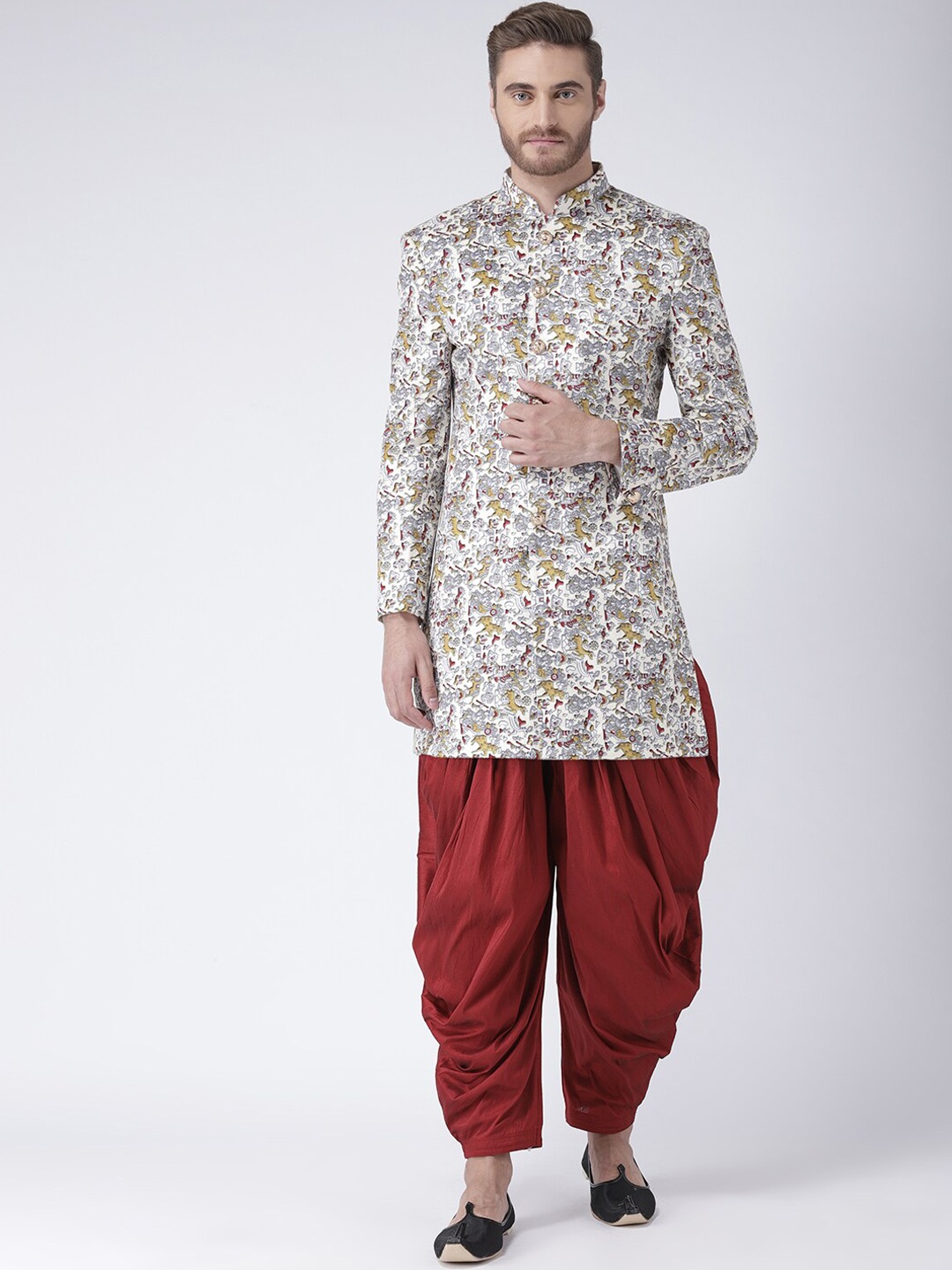 

Hangup Men White & Grey Printed Sherwani